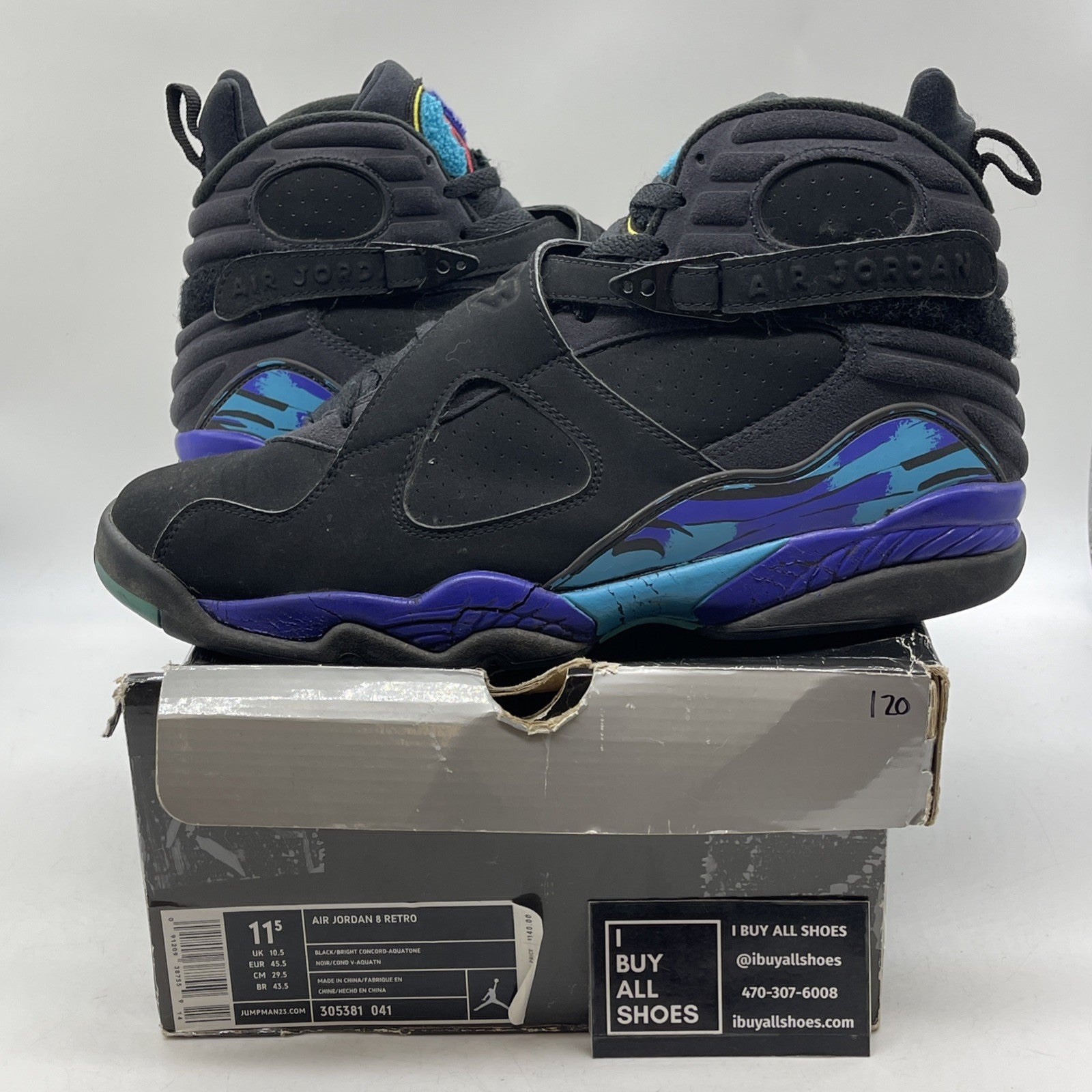 Size 11.5 - Air Jordan 8 Retro 2007 Aqua (305381-041)