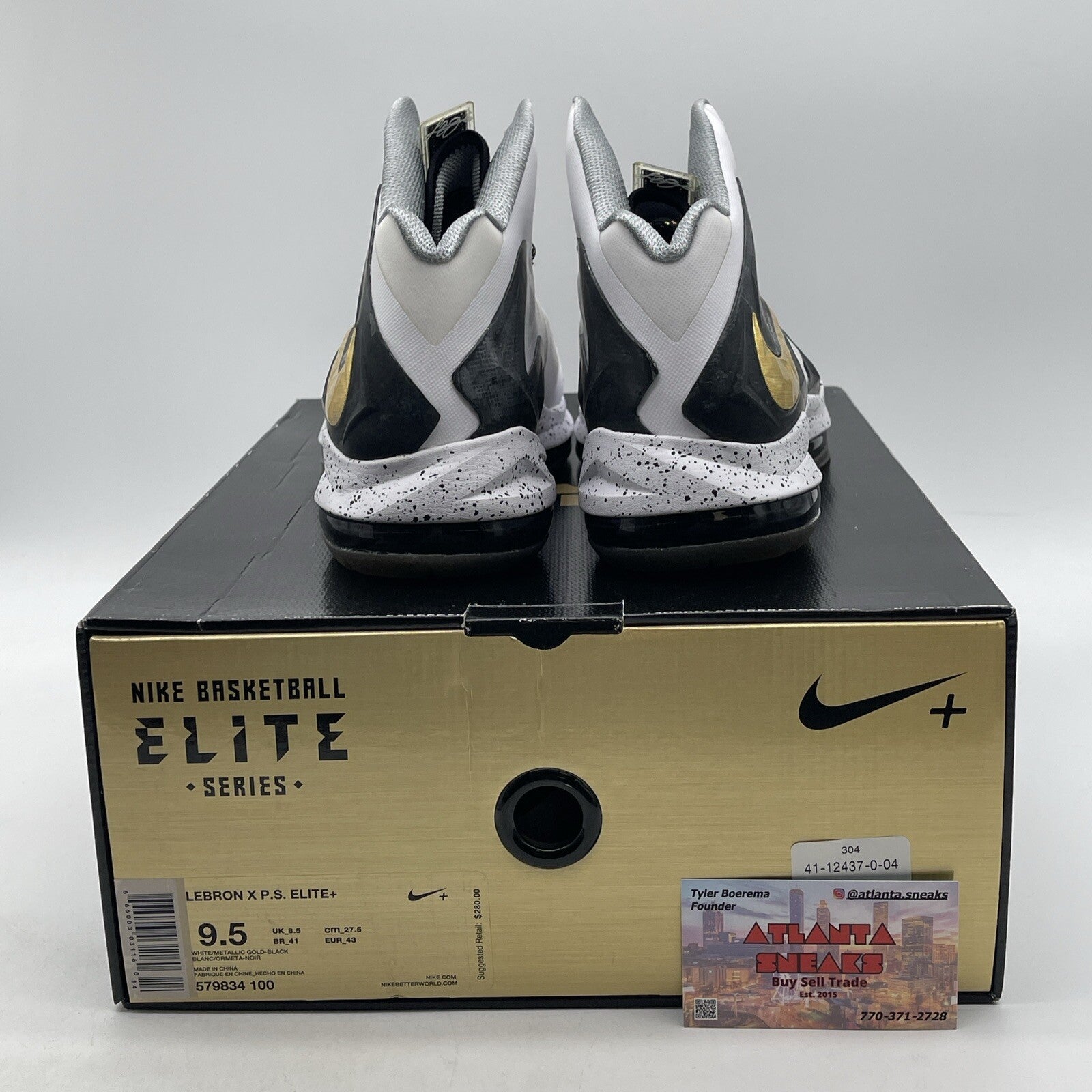 Size 9.5 - Nike LeBron 10 P.S. Elite+ White Gold Black Suede (579834-100)