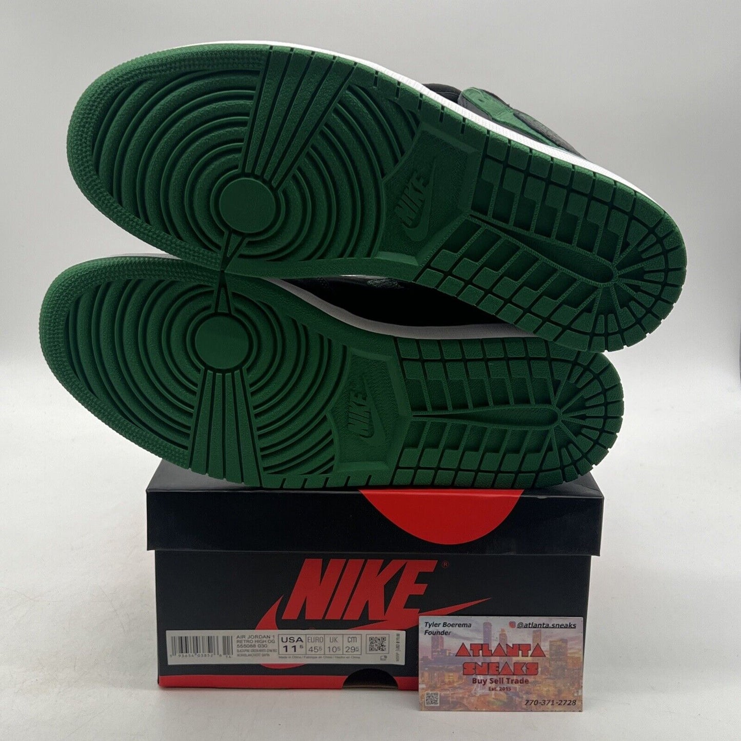 Size 11.5 - Jordan 1 Retro OG High Pine Green 2.0 Black Leather (555088-030)
