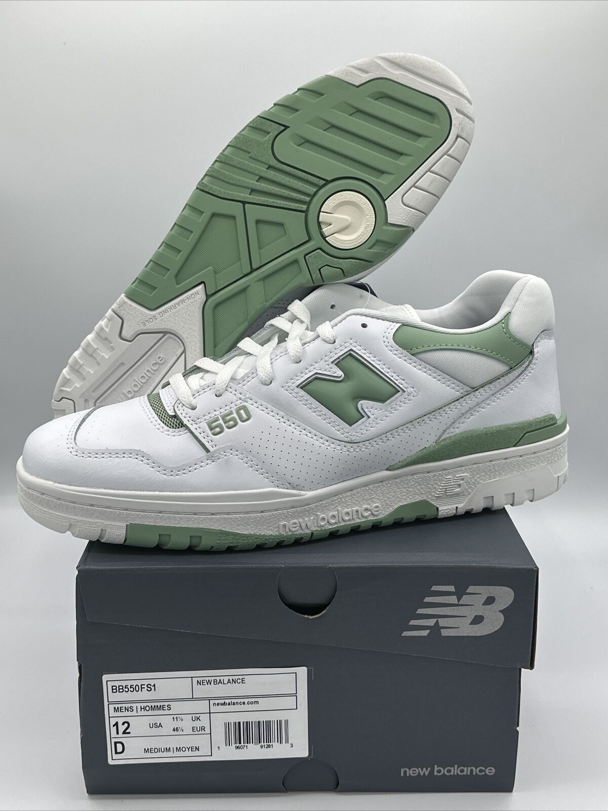 Size 12 - New Balance 550 White Mint Green