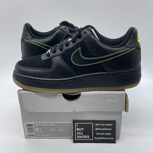 Size 6Y - Nike Air Force 1 Black Volt GS Kids Sneakers Neon Green (314192-007)