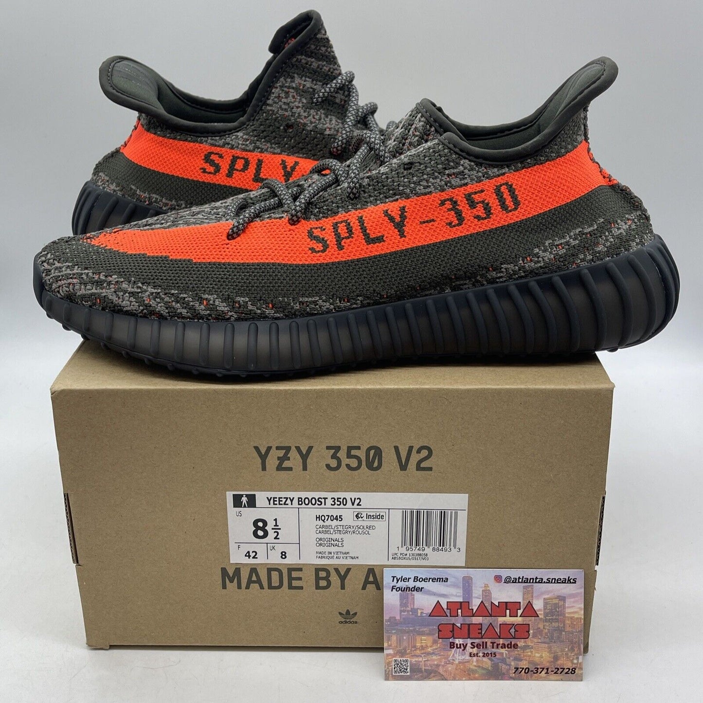 Size 8.5 - adidas Yeezy Boost 350 V2 Low Carbon Beluga Green Black (HQ7045)