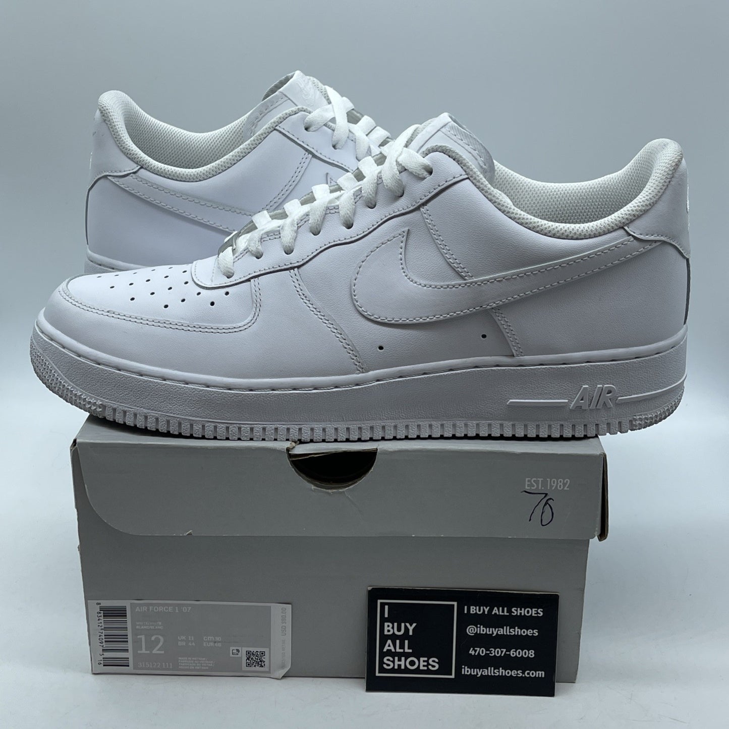 Size 12 - Nike Air Force 1 Low '07 White Leather (315122-111)
