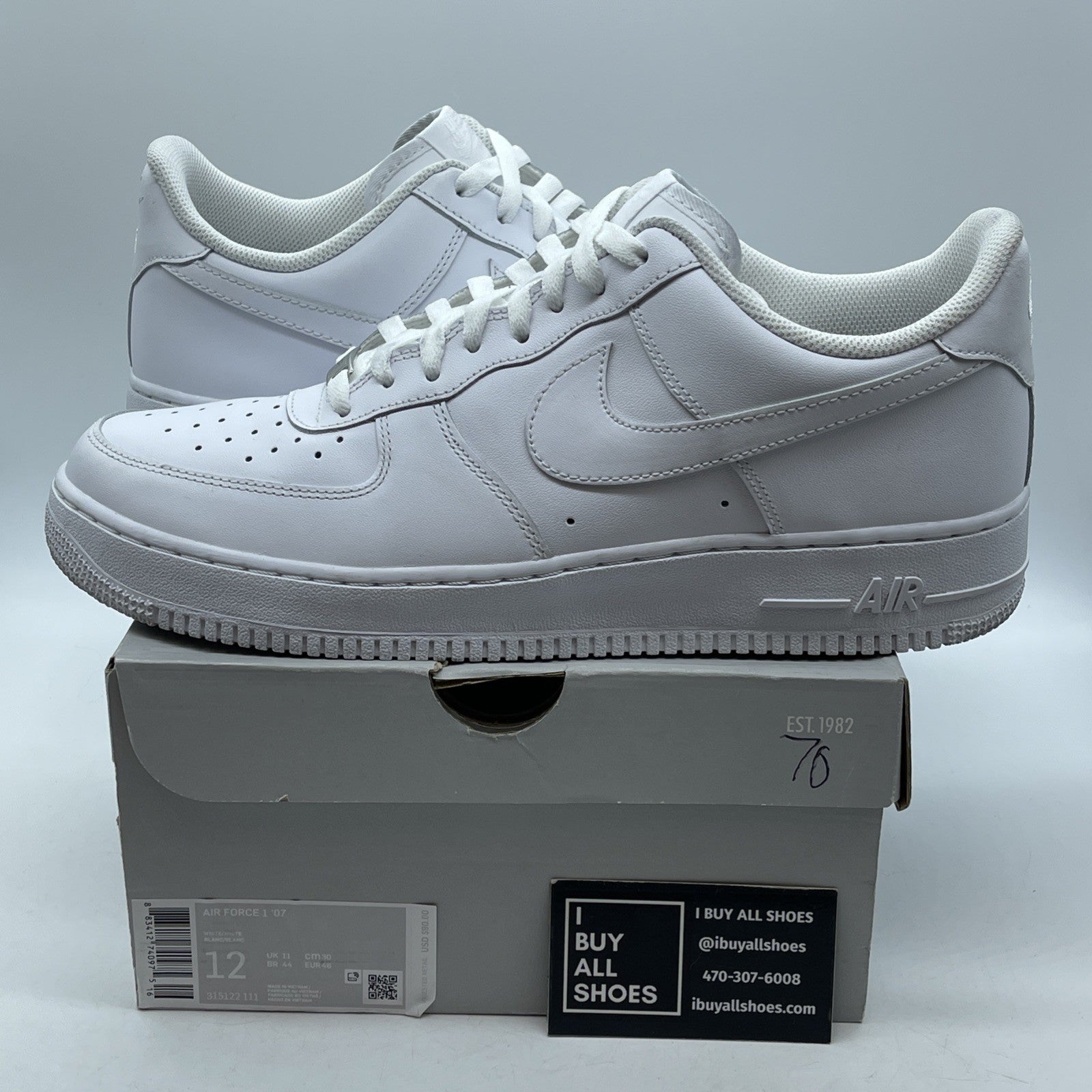 Size 12 - Nike Air Force 1 Low '07 White Leather (315122-111)