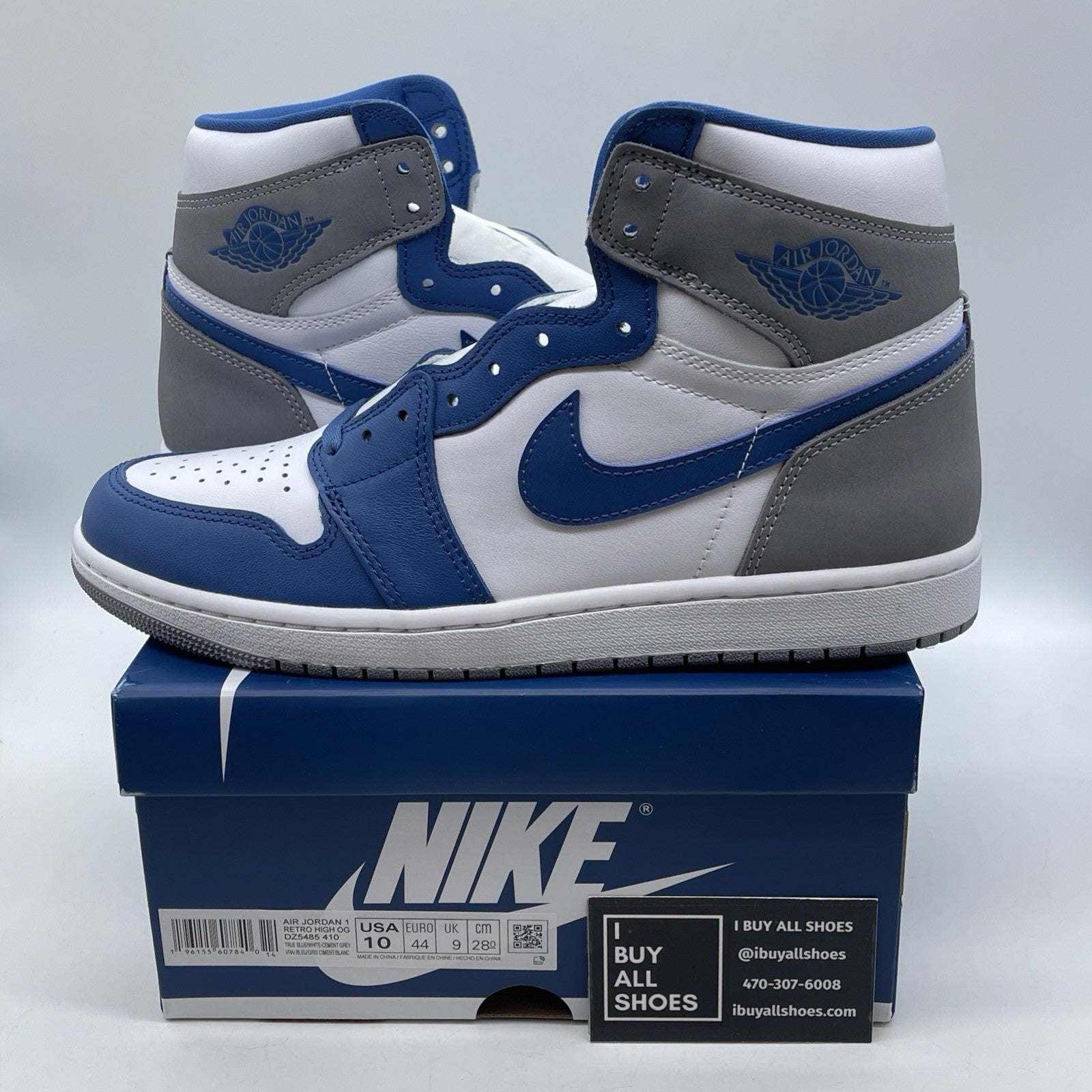 Size 10 - Jordan 1 Retro OG High True Blue White Grey Leather (DZ5486-410)