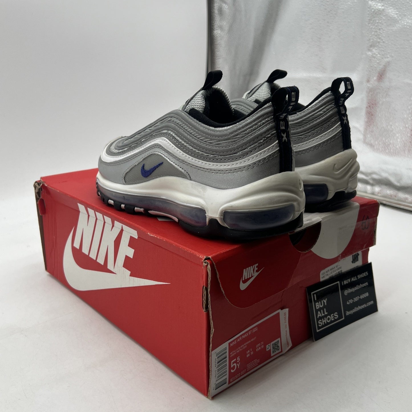 Size 5.5Y - Nike Air Max 97 GS Silver Purple White Shoes (921522-027)