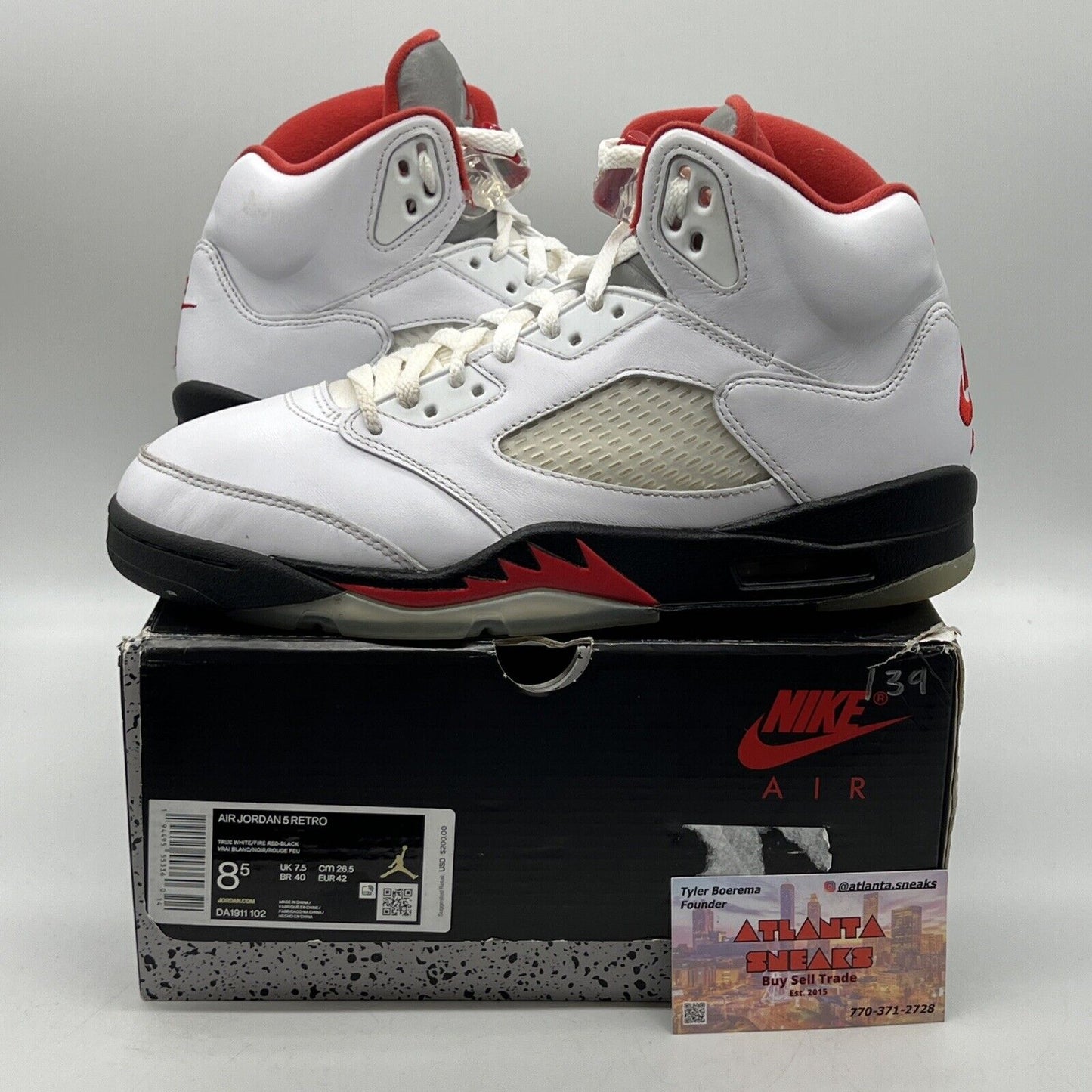 Size 8.5 - Jordan 5 Retro Mid Fire Red White Leather (DA1911-102)