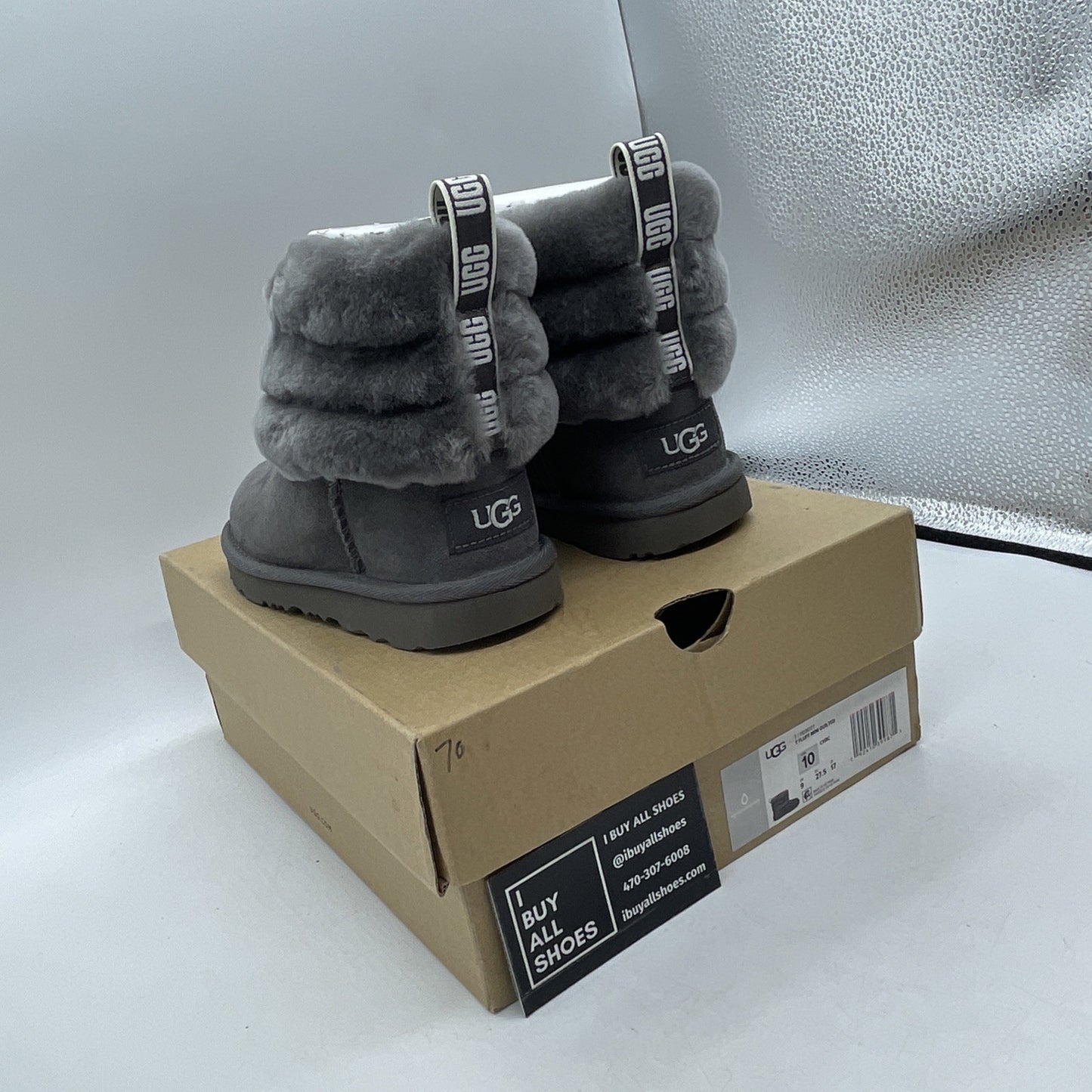 Size 10 - Ugg Girls Toddler FLUFF MINI QUILTED boots Charcoal (1103612T)