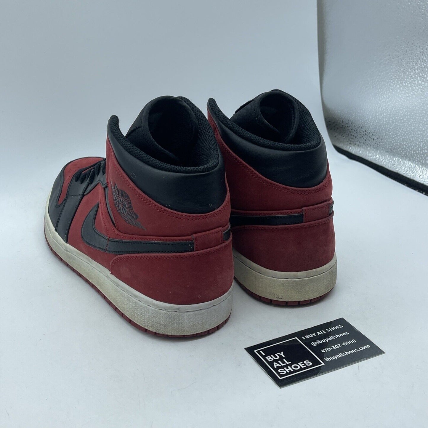 Size 12 - Air Jordan 1 Mid Reverse Banned Red Black Suede Leather (554724-610)