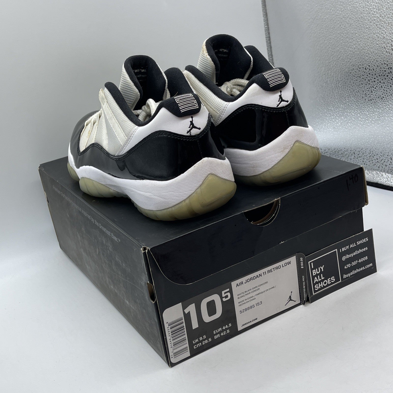 Size 10.5 - Air Jordan 11 Retro Low Concord Black White Leather (528895-153)