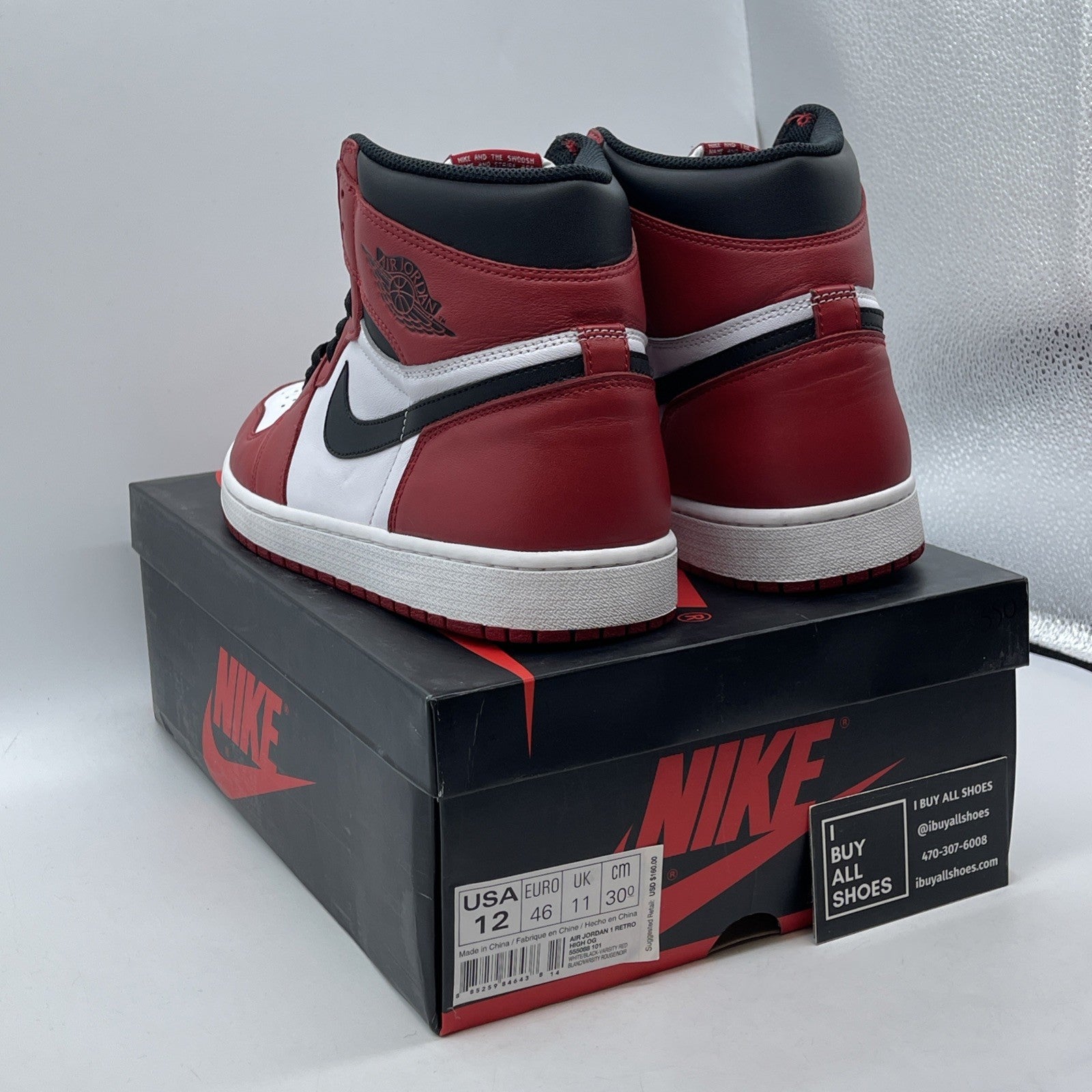 Size 12 - Jordan 1 Retro OG High Chicago White Black Red Leather (555088-101)