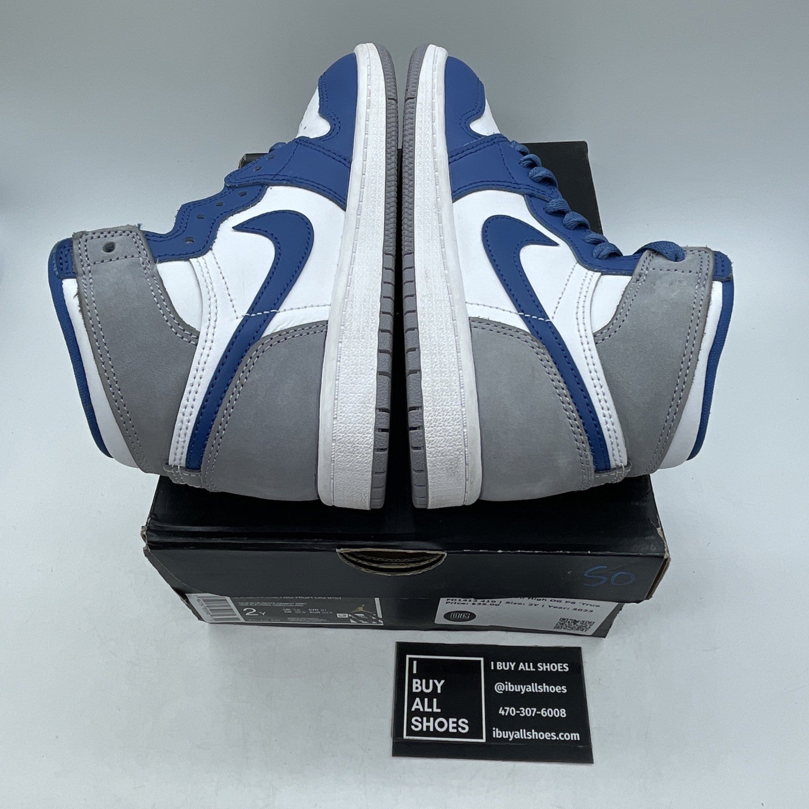 Size 2Y - Air Jordan 1 Retro OG High True Blue (FD1412-410)
