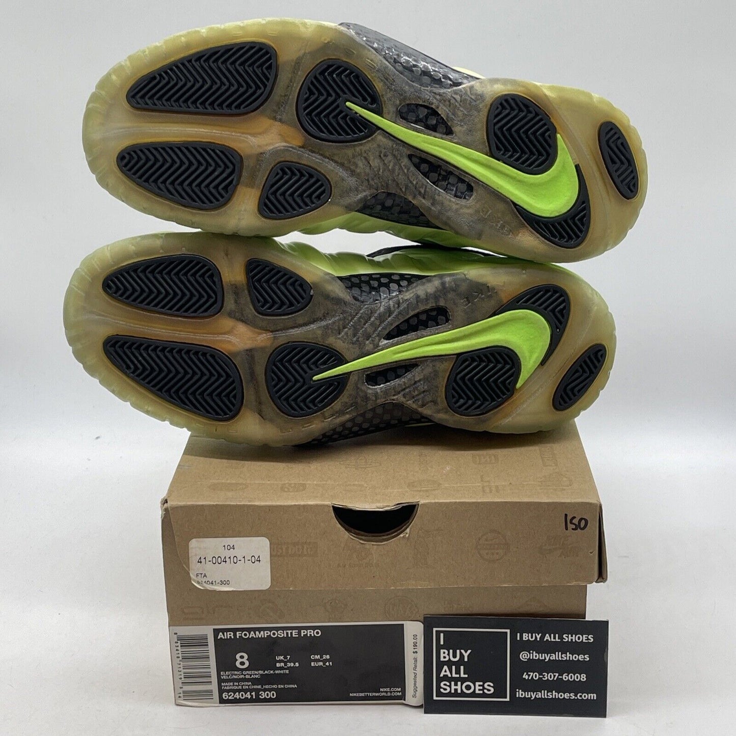 Size 8 - Nike Air Foamposite Pro Electric Green Black White Suede (624041-300)