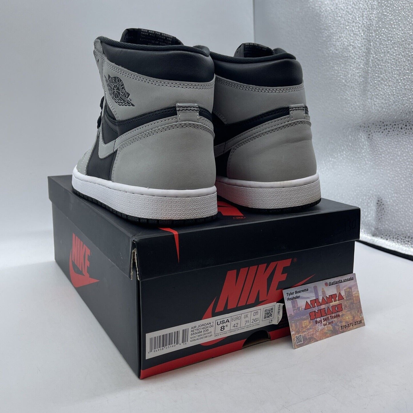 Size 8.5 - Jordan 1 Retro OG High Shadow 2.0 Grey White Black Suede (555088-035)