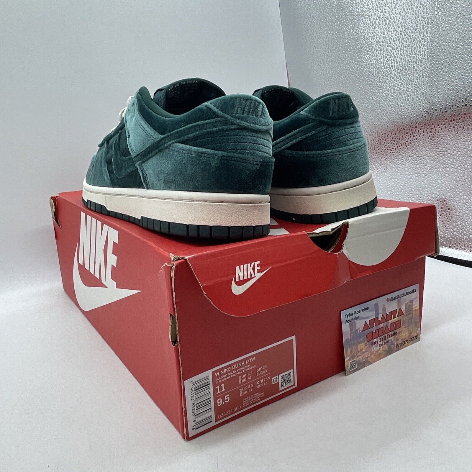 Size 11W - Nike Dunk Low Green Velvet Blue White Suede (DZ5224-300)