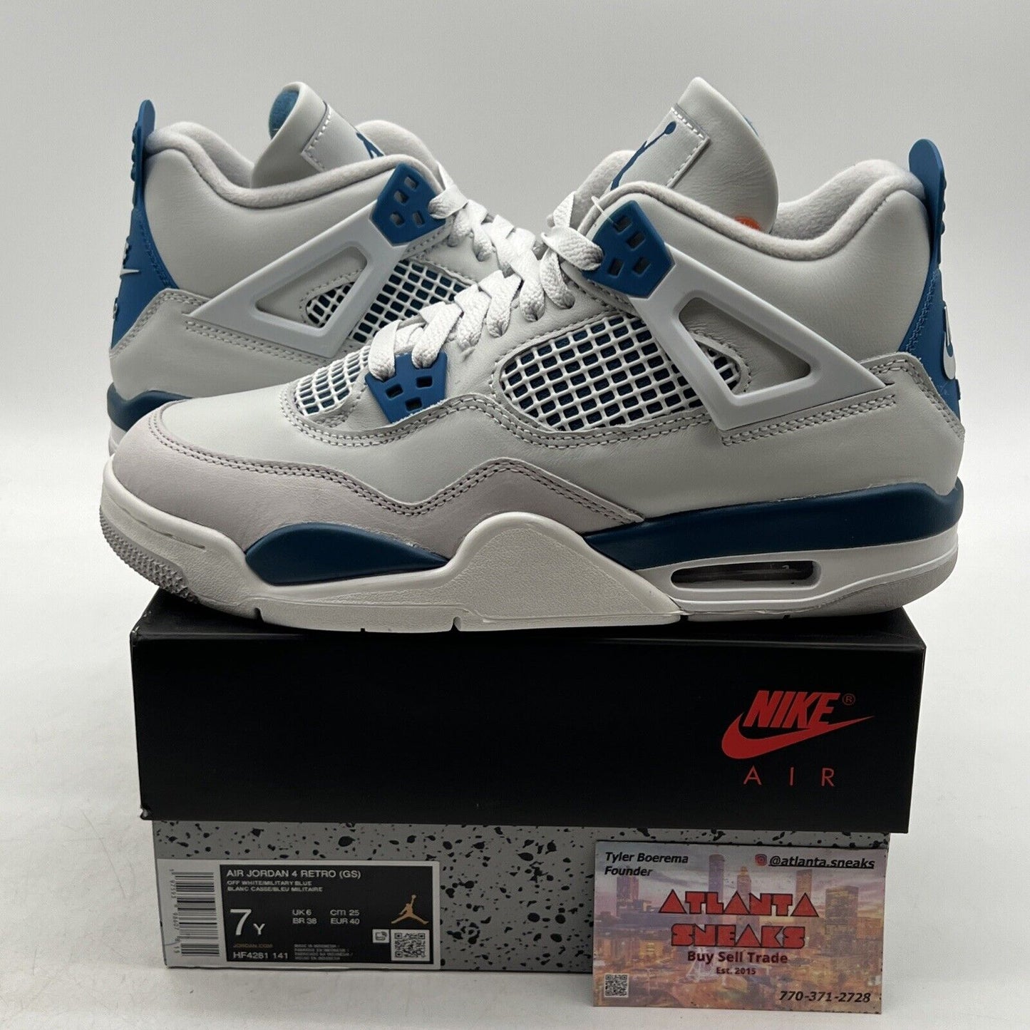 Size 7Y - Air Jordan 4 Retro 2024 Military Blue White Leather (HF4281-141)