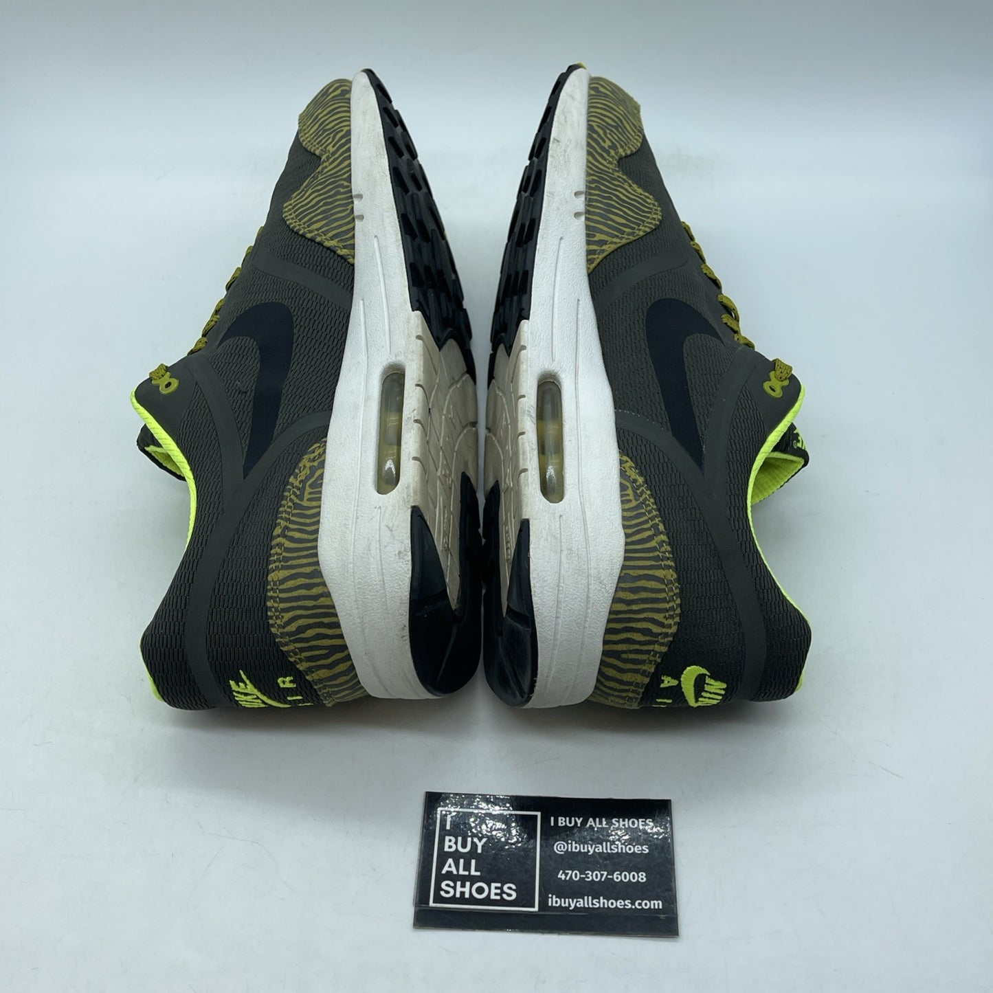 Size 13 - Nike Air Max 1 Premium Tape Yellow Zebra Grey Green (599514-007)