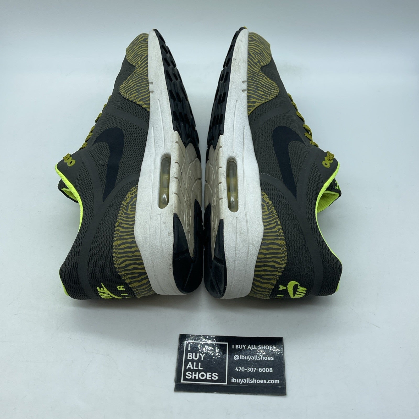 Size 13 - Nike Air Max 1 Premium Tape Yellow Zebra Grey Green (599514-007)