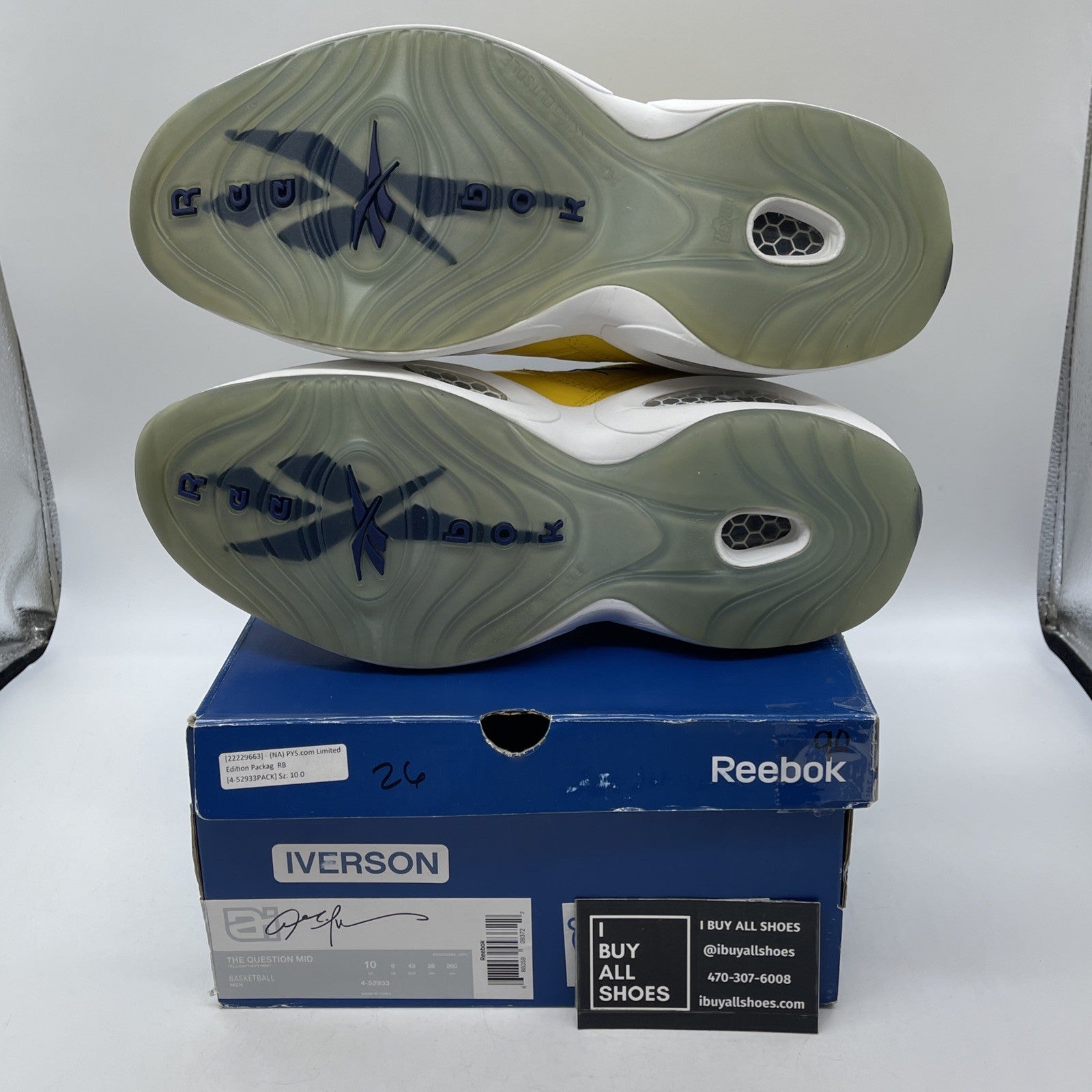 Size 10 - Reebok Question Mid All Star Blue Yellow Suede Leather (4-52933)