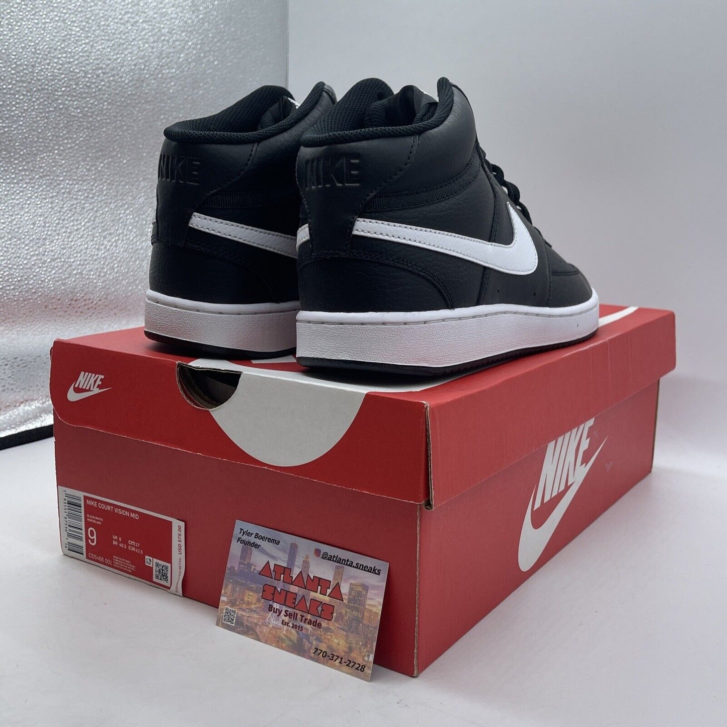 Size 9 - Nike Court Vision Mid Black White Leather (CD5466-001)