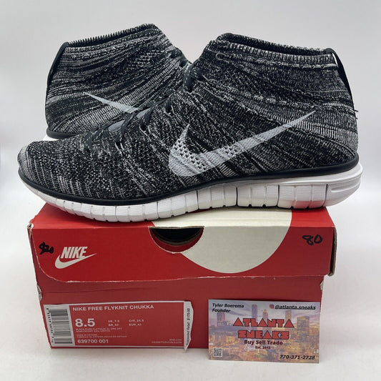 Size 8.5 - Nike Free Flyknit Chukka Black White Suede Lester (639700-001)