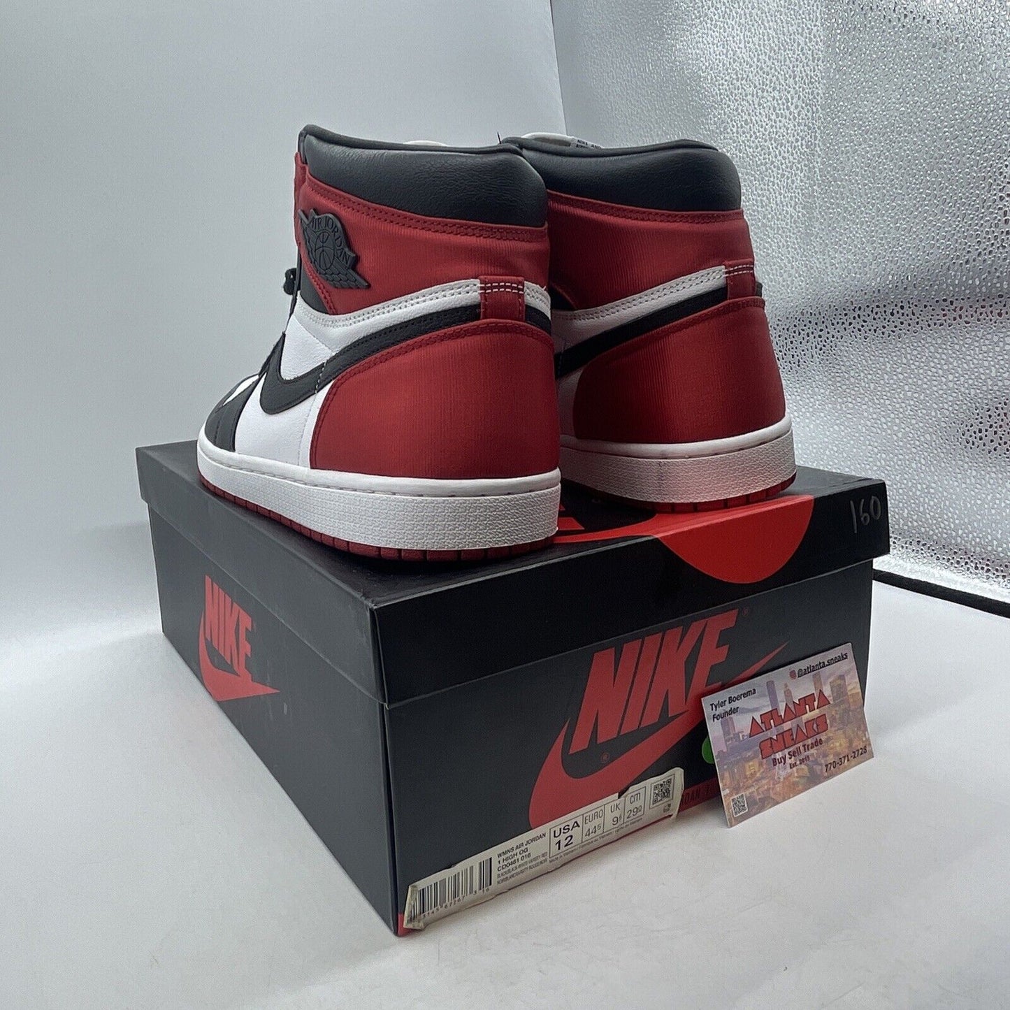 Size 12 W - Air Jordan 1 Retro High Satin Black Toe W White Red (CD0461-016)