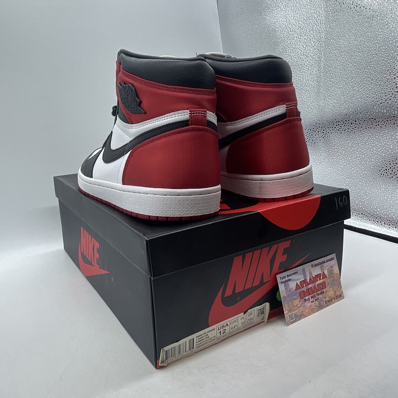 Size 12 W - Air Jordan 1 Retro High Satin Black Toe W White Red (CD0461-016)