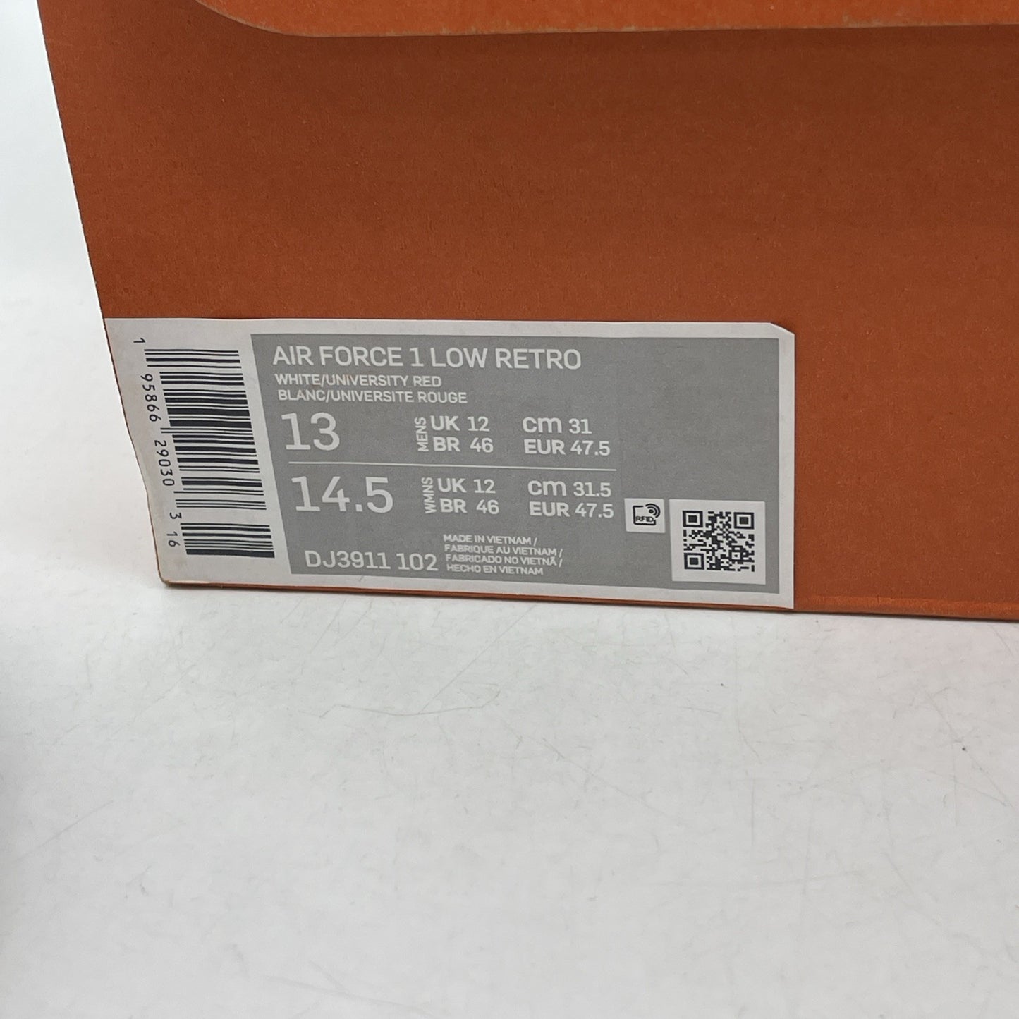 Size 13 - Nike Air Force 1 Low Color of the Month White University Red