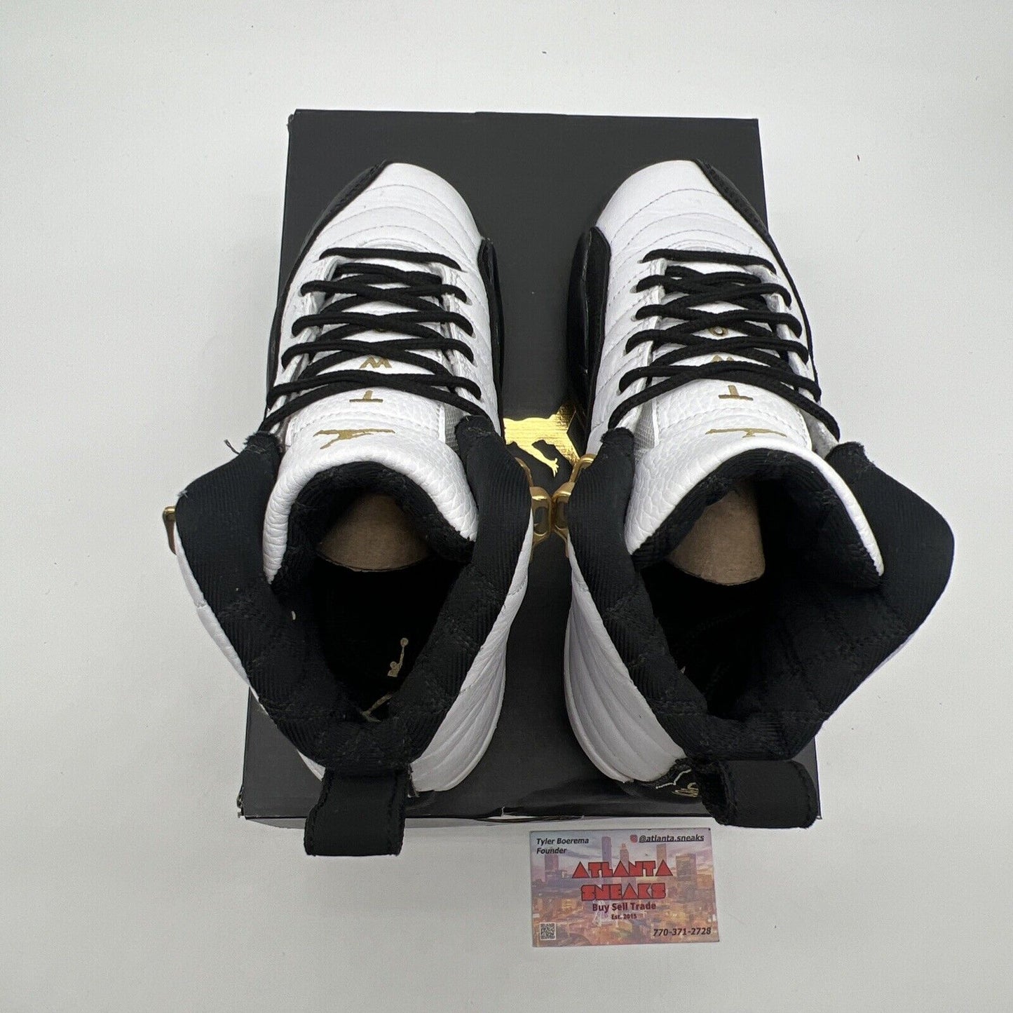 Size 3.5Y - Jordan 12 Royalty Black White Gold Leather (153265-170)