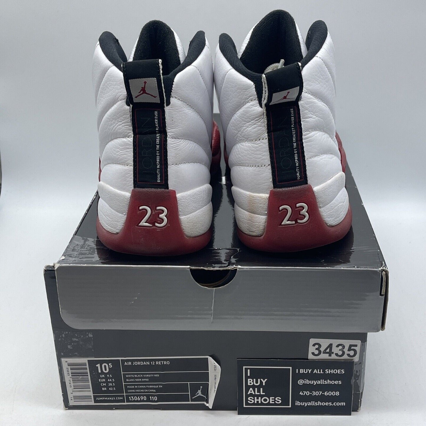Size 10.5 - Air Jordan 12 Retro 2009 Cherry Black White Leather (130690-110)