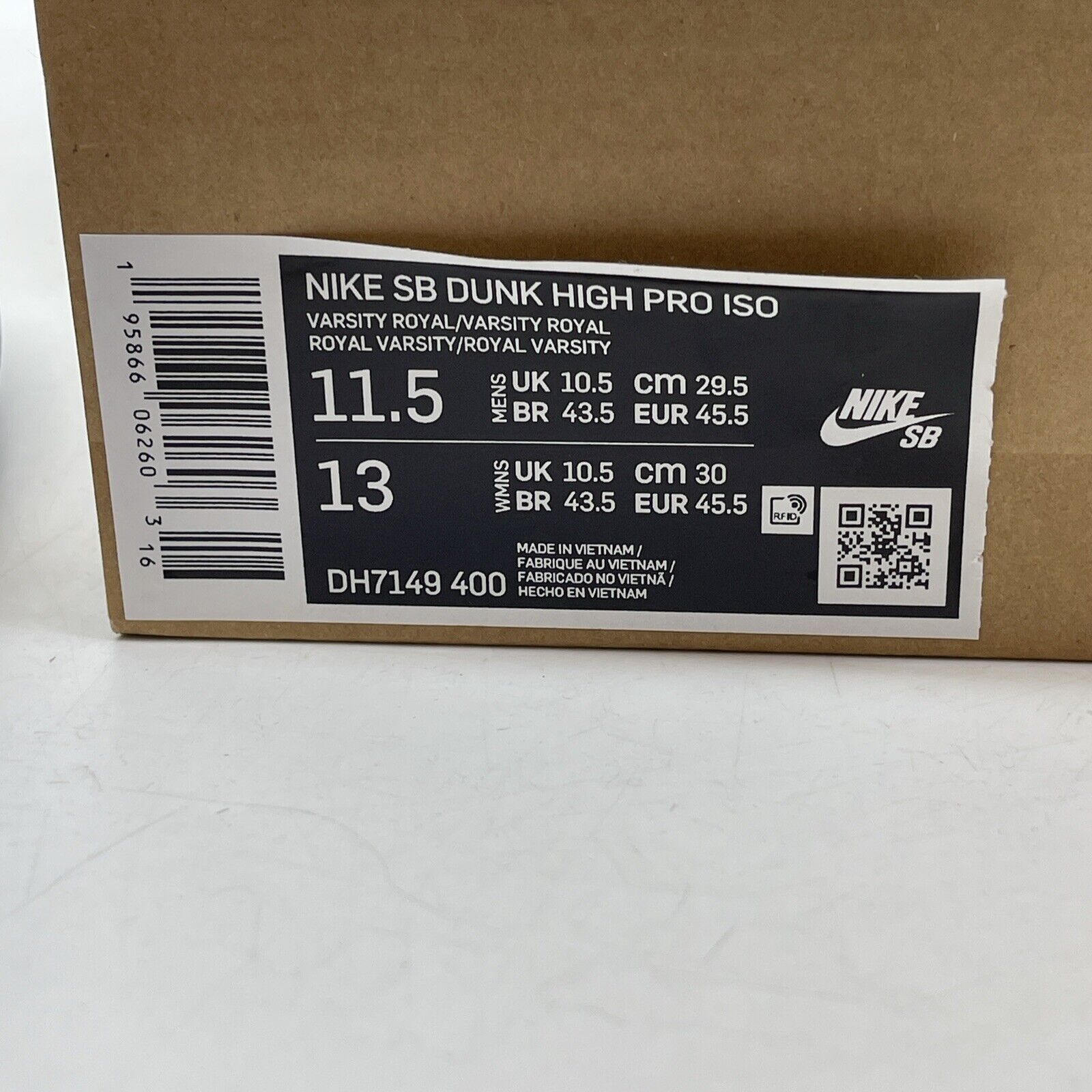 Size 11.5 - Nike Dunk Pro ISO SB High Kentucky Blue White Leather (DH7149-400)