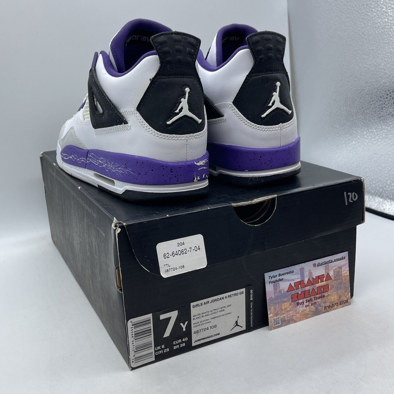 Size 7Y - Air Jordan 4 Ultraviolet White Purple White Leather (487724-108)