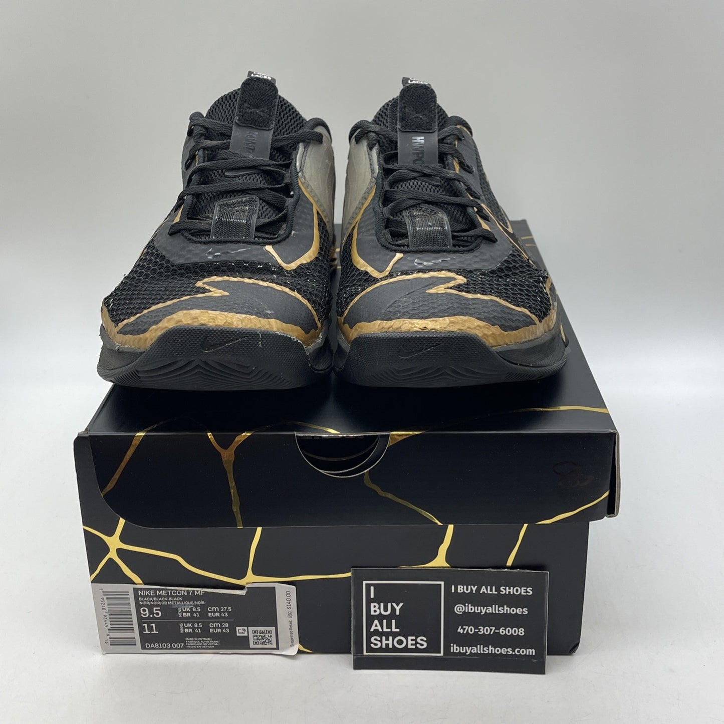 Size 9.5 - Nike Metcon 7 PE Mat Fraser Black Gold Suede Leather (DA8103-007)