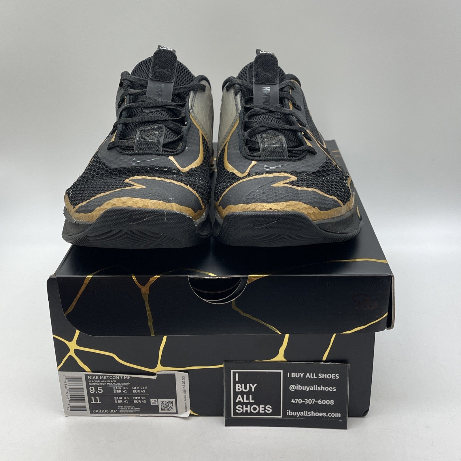 Size 9.5 - Nike Metcon 7 PE Mat Fraser Black Gold Suede Leather (DA8103-007)
