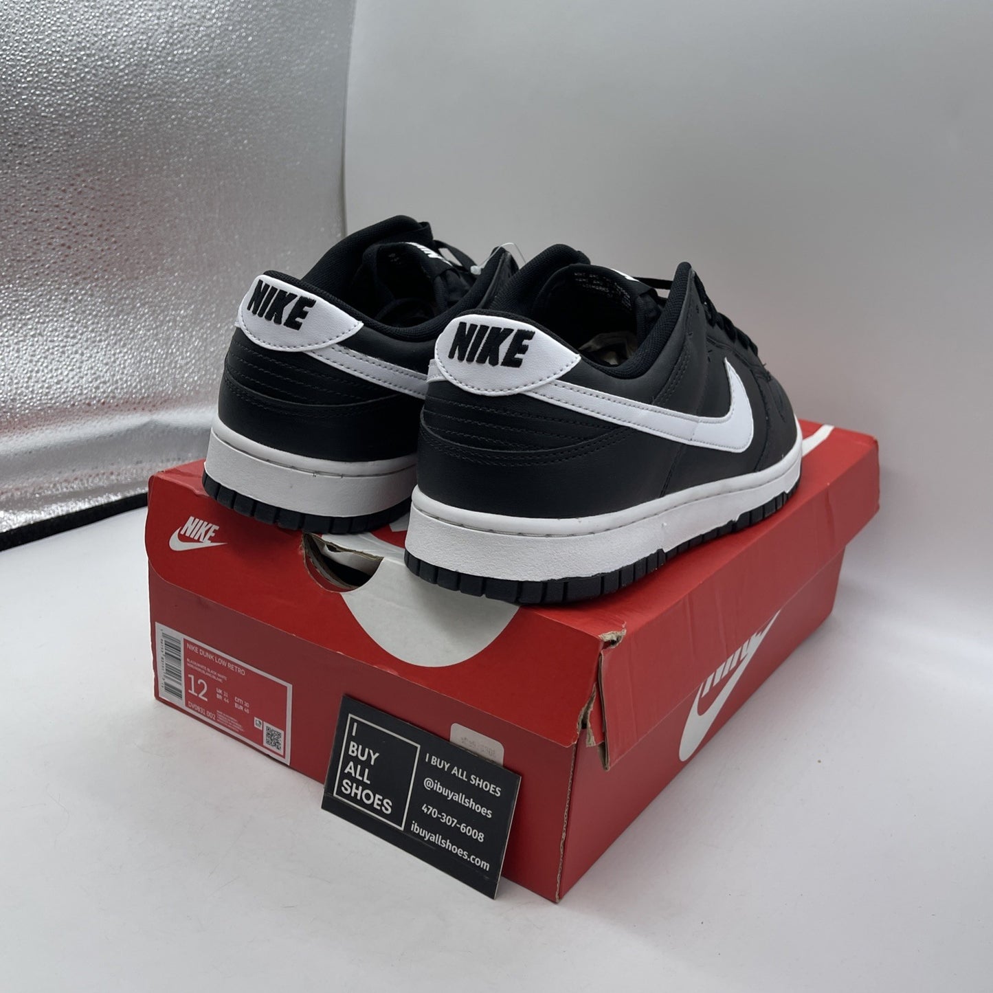 Size 12 - Nike Dunk Low Black Panda 2.0 White Leather (DV0831-002)