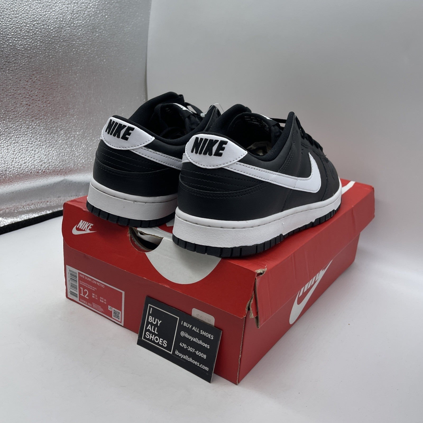 Size 12 - Nike Dunk Low Black Panda 2.0 White Leather (DV0831-002)