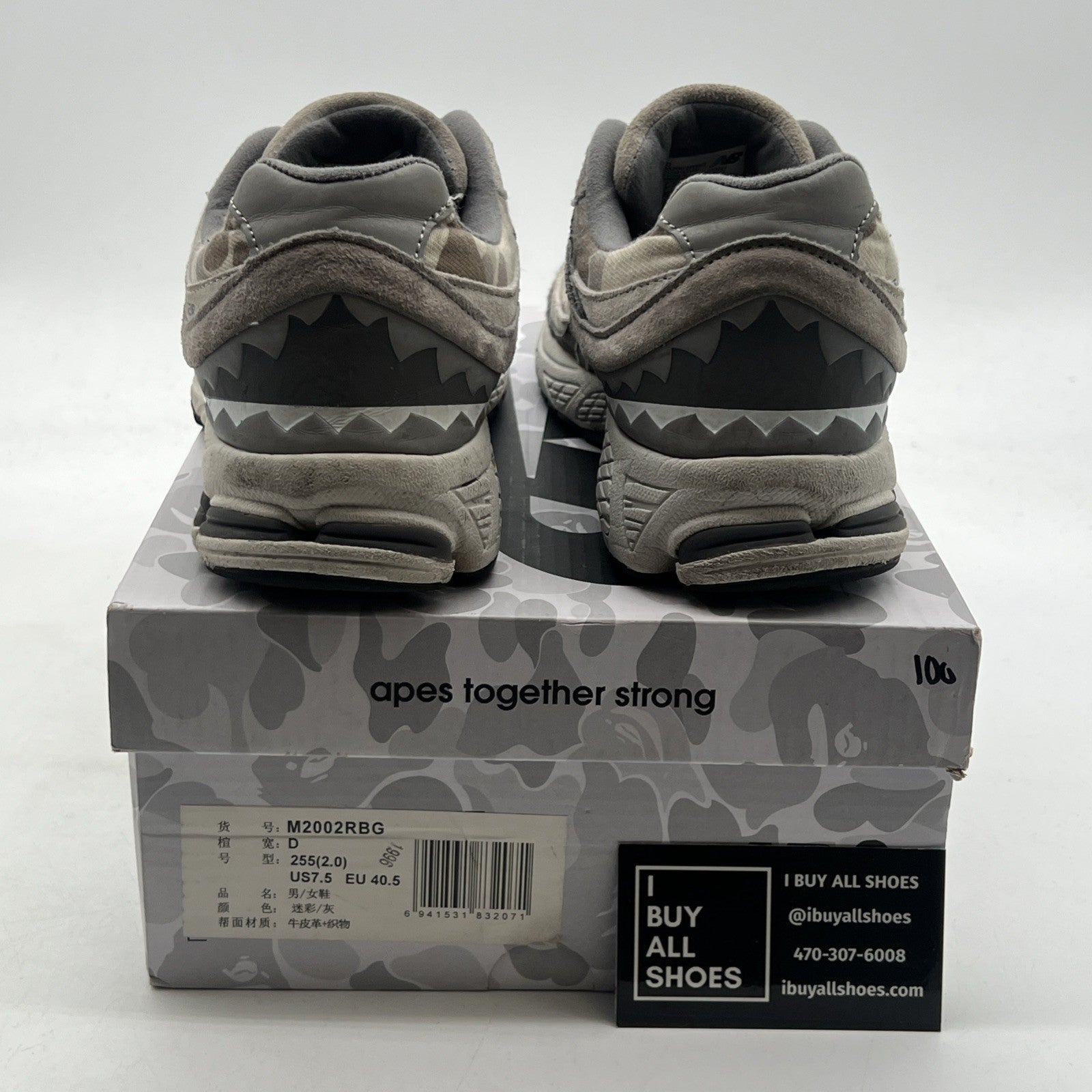Size 7.5 - New Balance BAPE x 2002R Apes Together Strong - Grey Camo (M2002RGB)