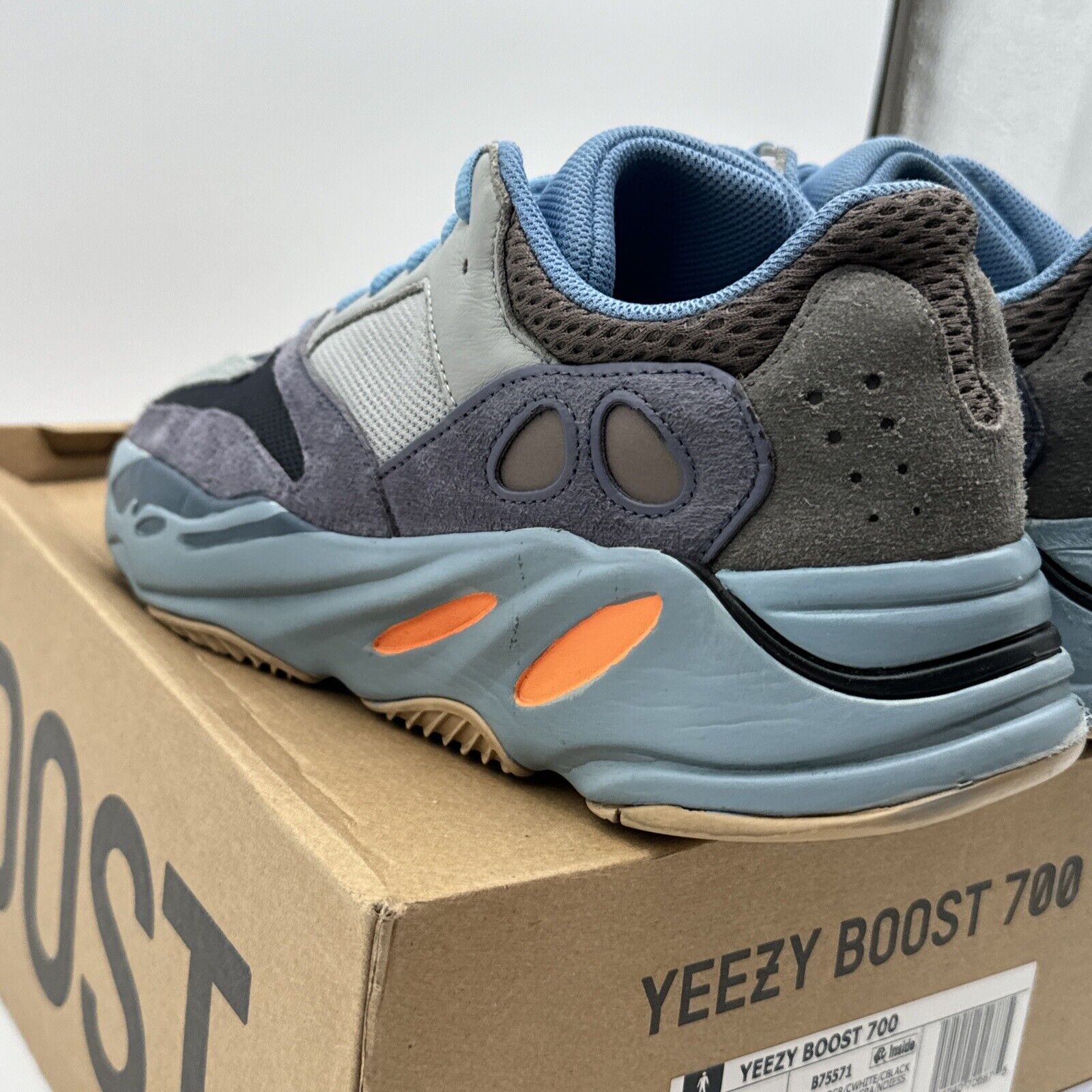 Size 10 - adidas Yeezy Boost 700 V1 Carbon Blue Orange Suede Gum Sole Blues Grey