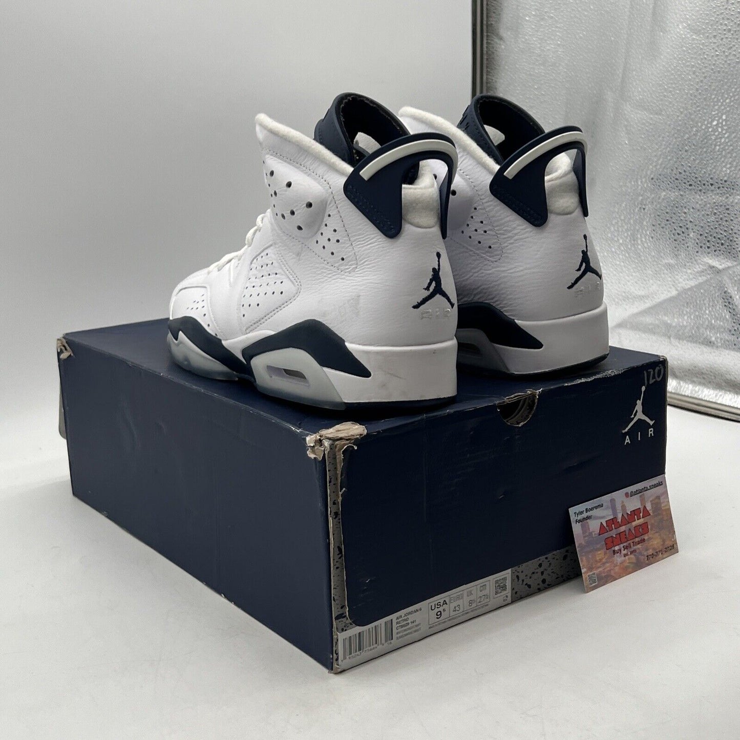 Size 9.5 - Jordan 6 Retro Midnight Navy White Leather (CT8529-141)