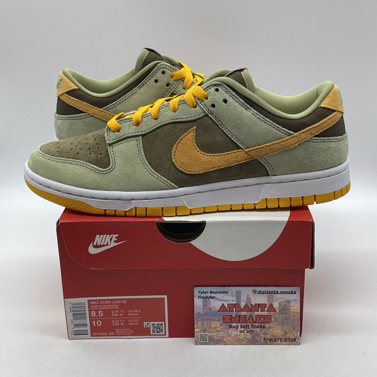 Size 8.5 - Nike Dunk Low Dusty Olive Brown Yellow Suede (DH5360-300)