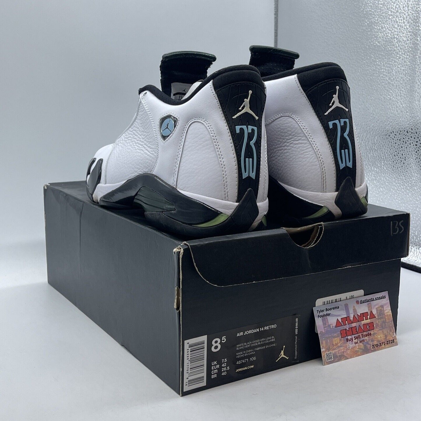 Size 8.5 - Air Jordan 14 Retro 2016 Oxidized Green White Black (487471-106)