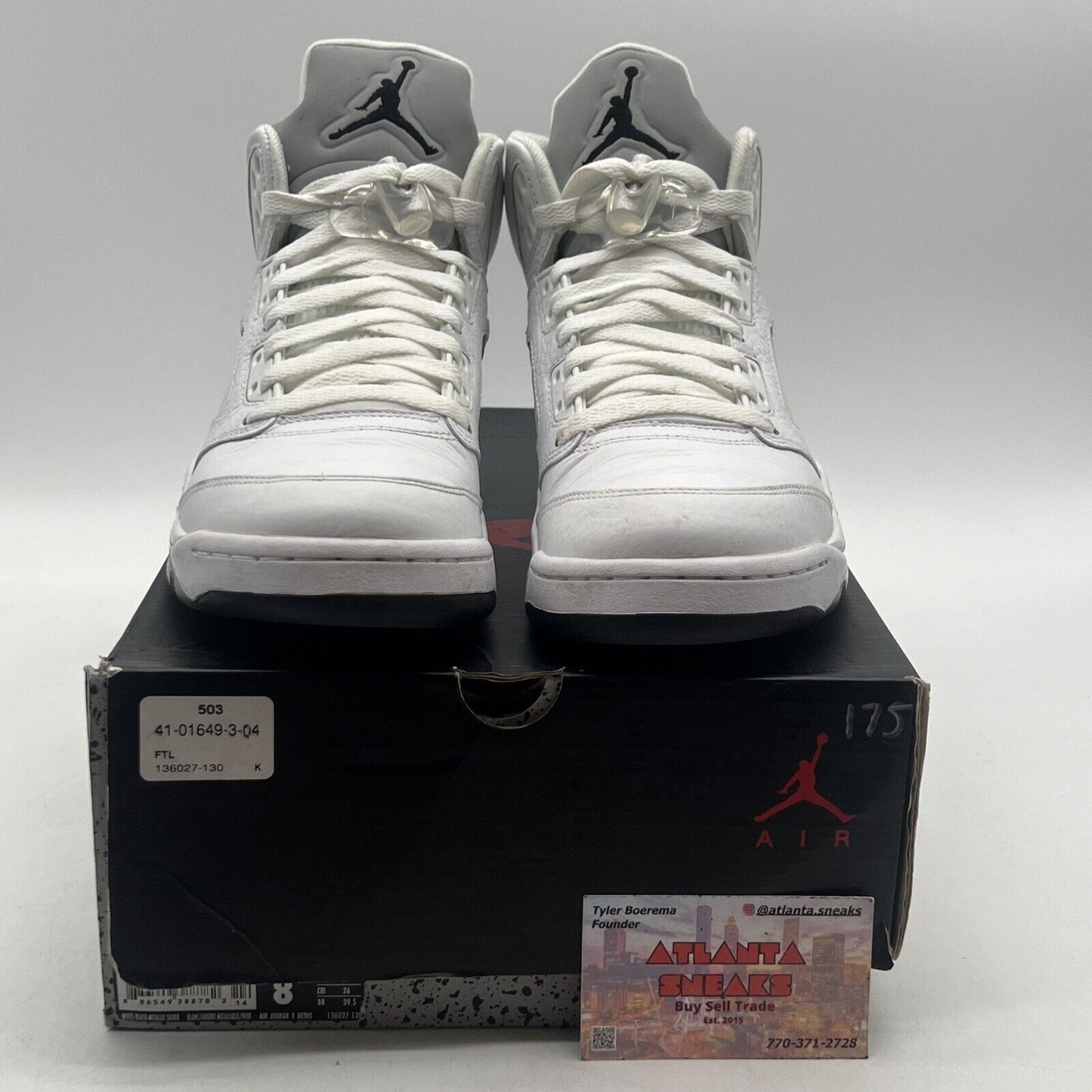 Size 8 - Air Jordan 5 Retro 2015 Metallic White Grey Leather (136027-130)