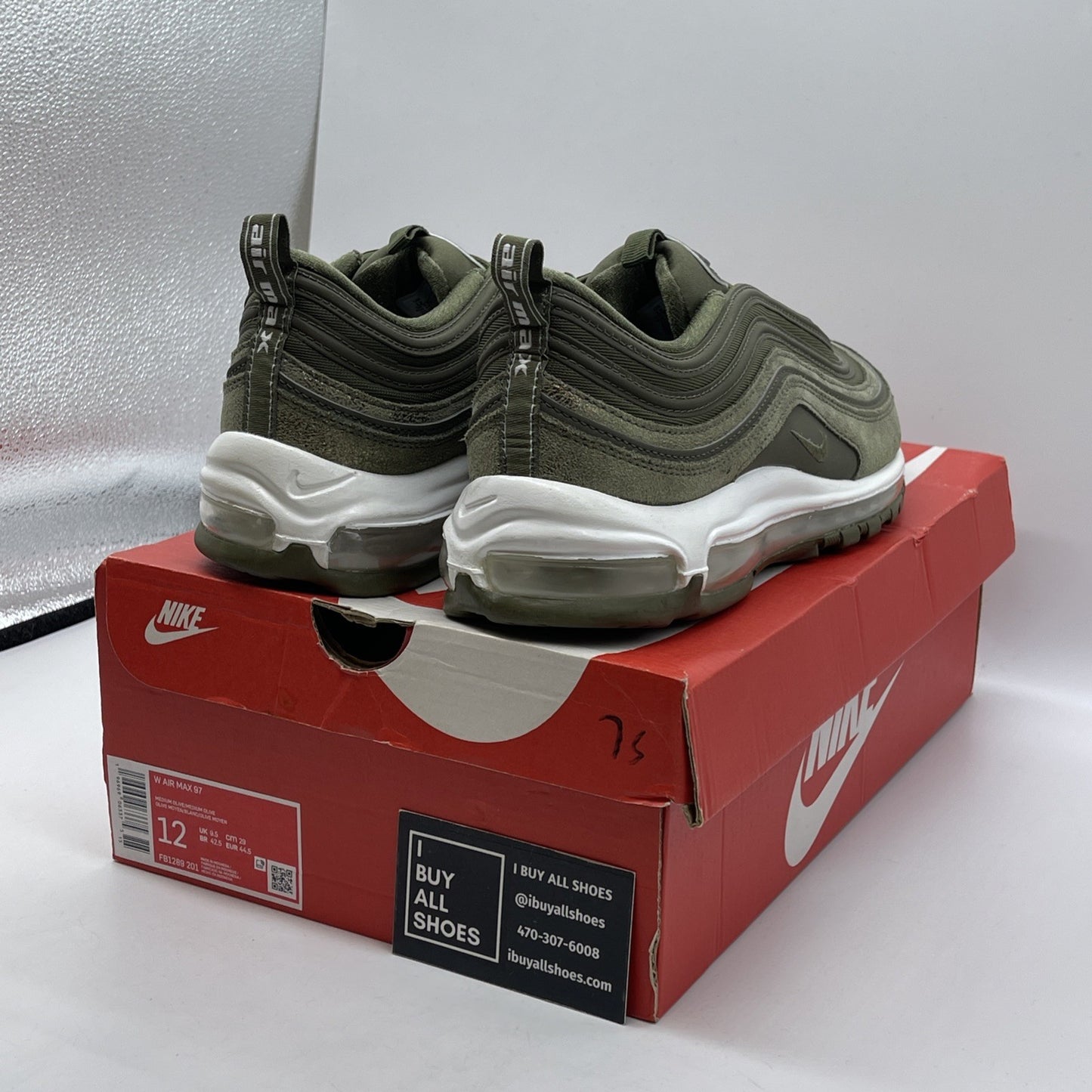 Size 12W - Nike Air Max 97 Medium Olive Suede Leather (FB1289-201)