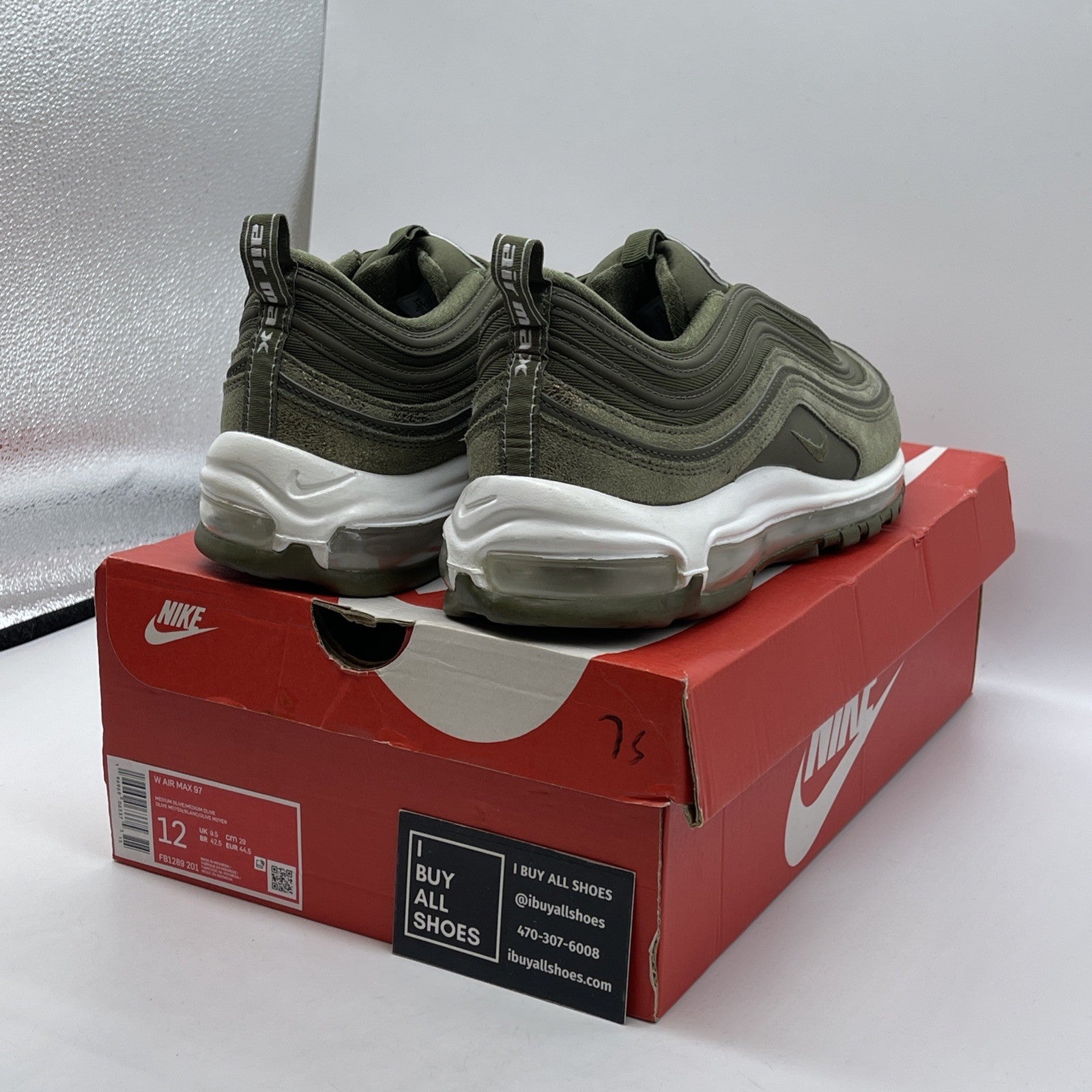 Size 12W - Nike Air Max 97 Medium Olive Suede Leather (FB1289-201)