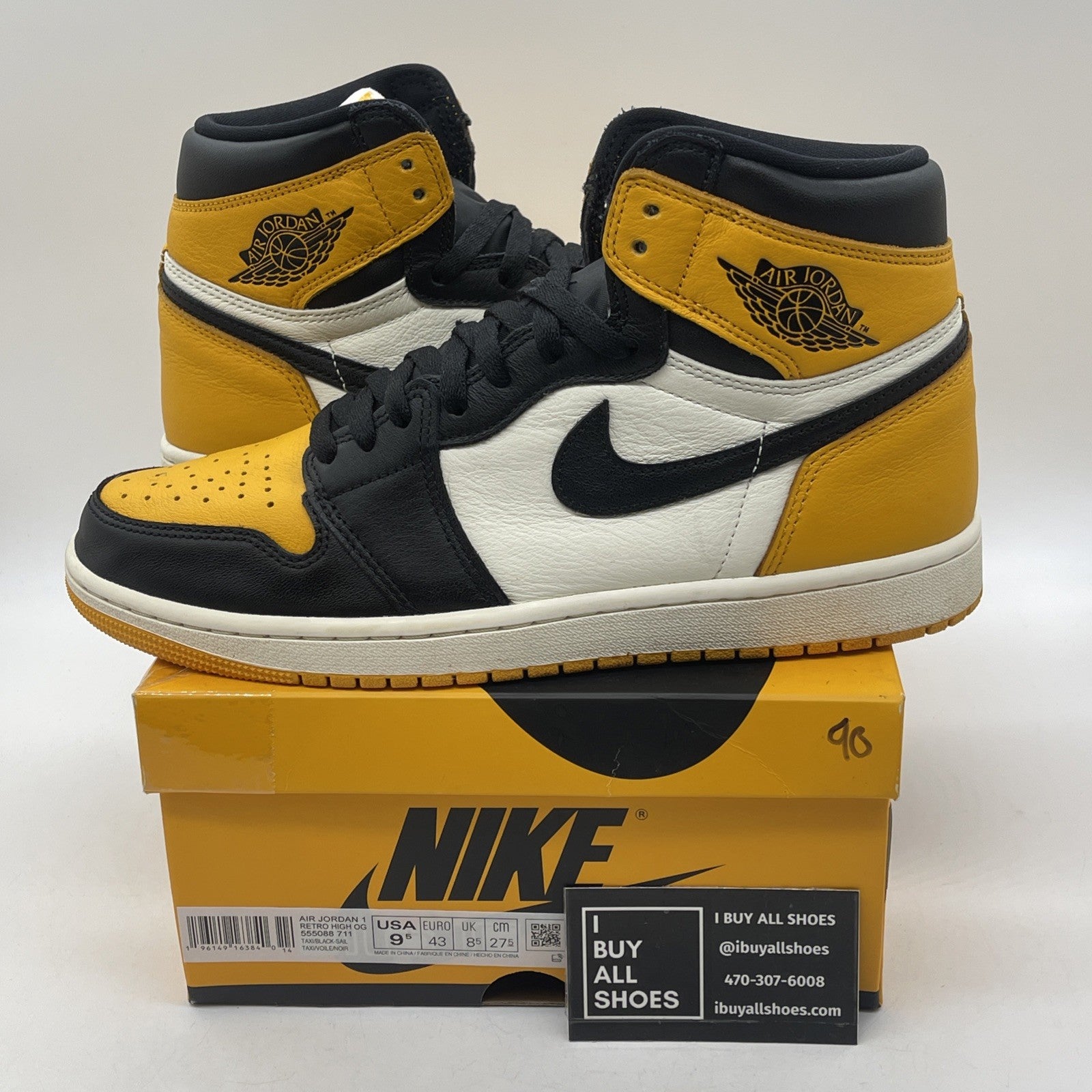 Size 9.5 - Jordan 1 Retro OG High Yellow Toe White Black Leather (555088-711)