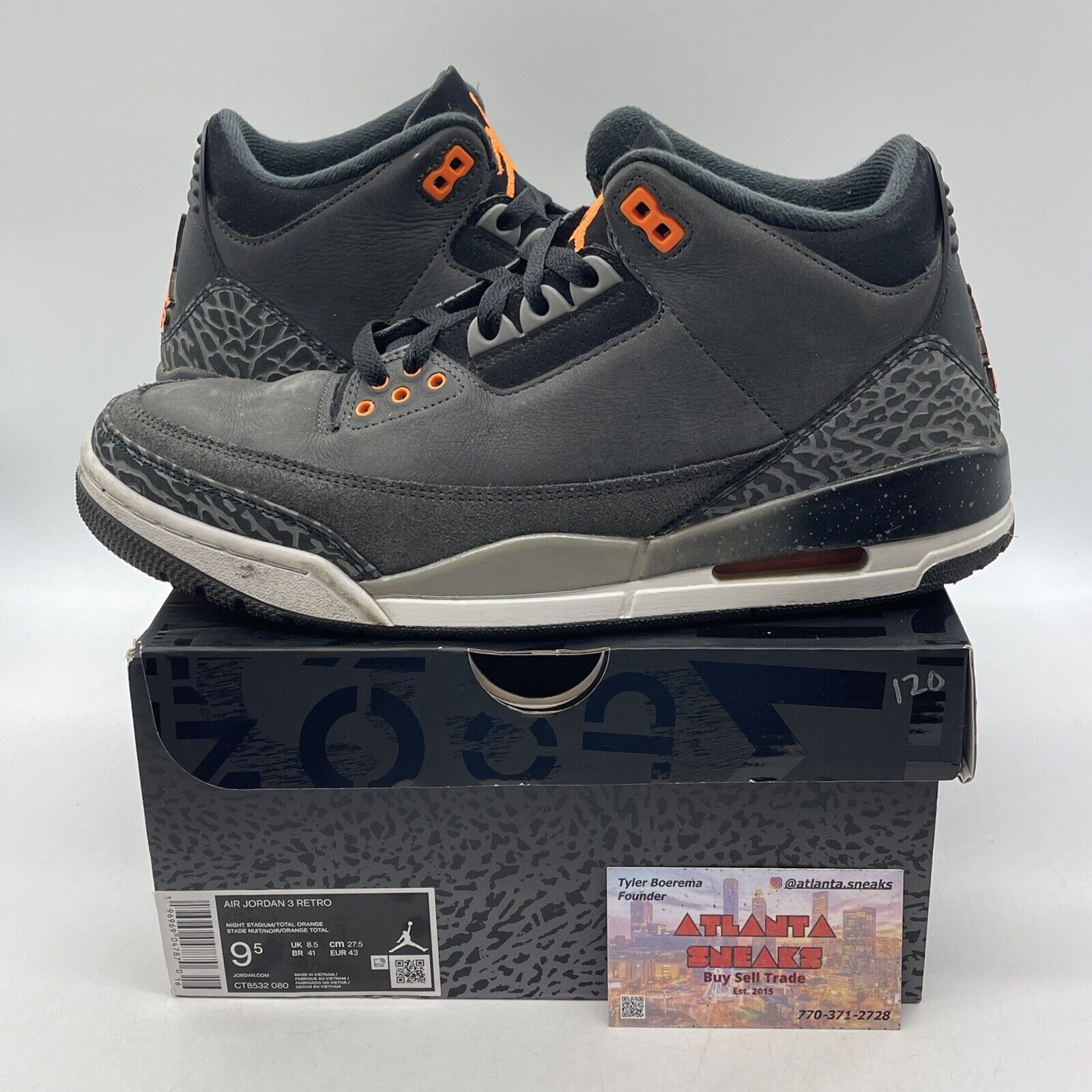 Size 9.5 - Jordan 3 Retro 2023 Mid Fear Grey Black Suede Orange (CT8532-080)