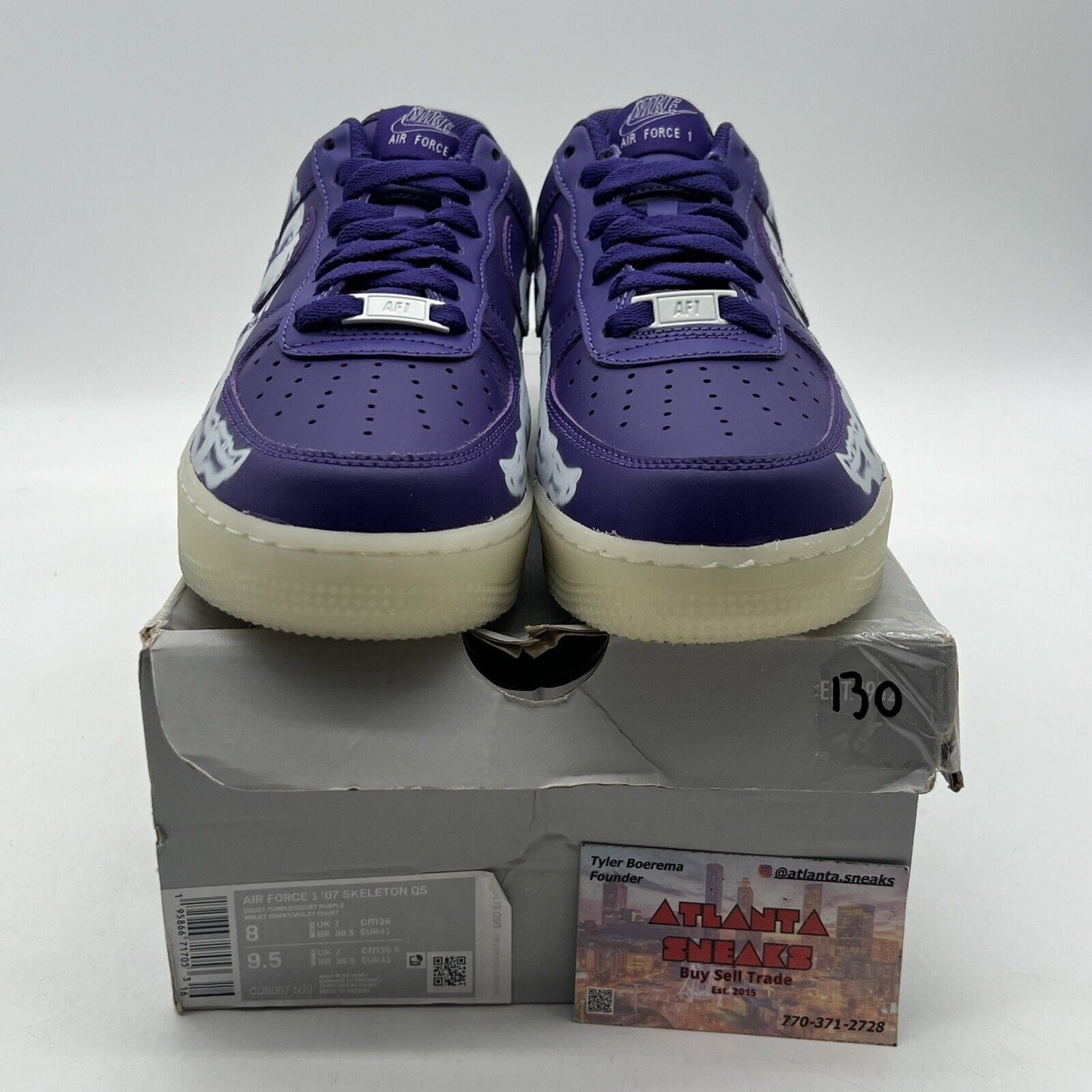 Size 8 - Nike Air Force 1 Low Purple Skeleton White Leather (CU8067-500)