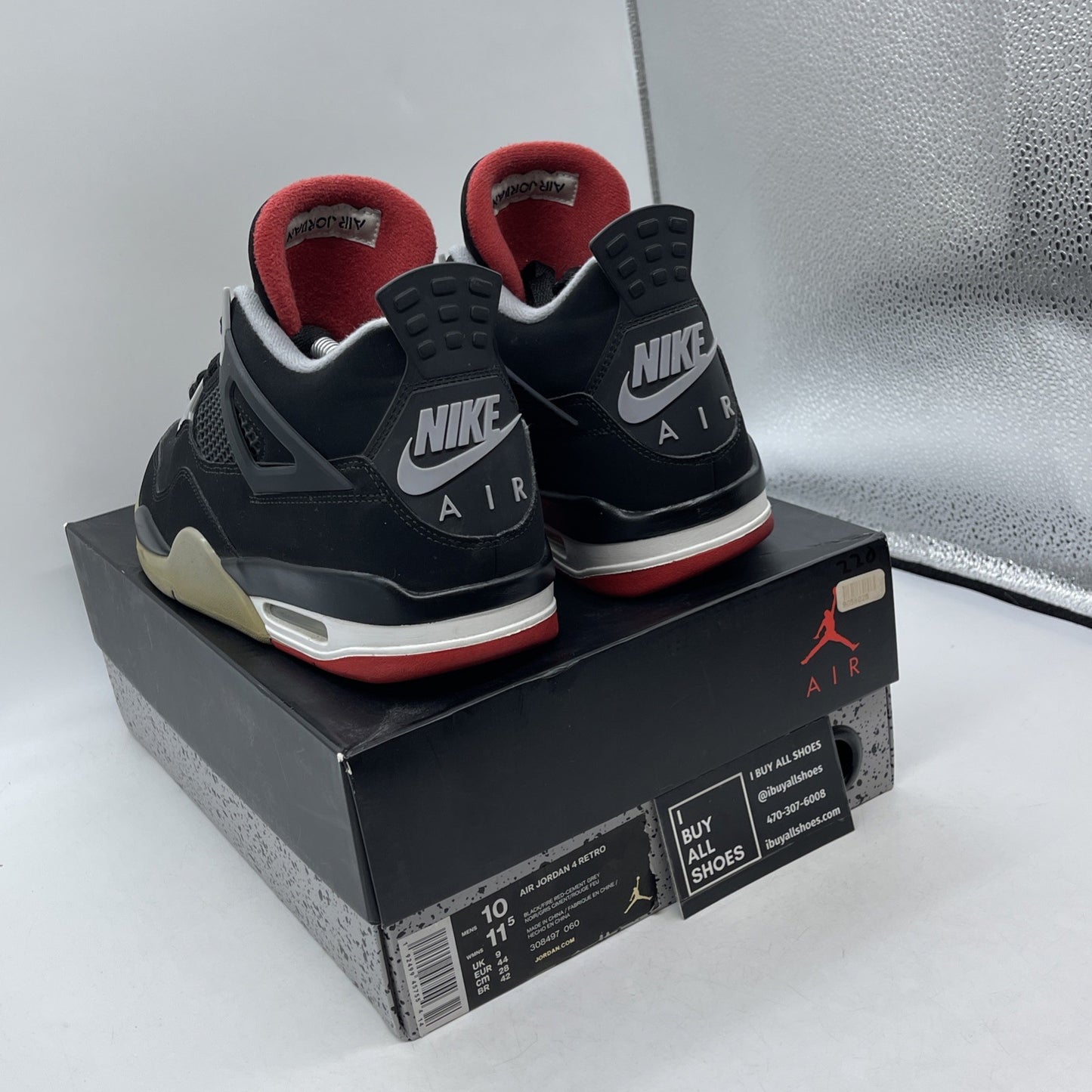 Size 10 - Jordan 4 Retro OG Mid Bred 2019 Black Grey Red Suede (308497-060)