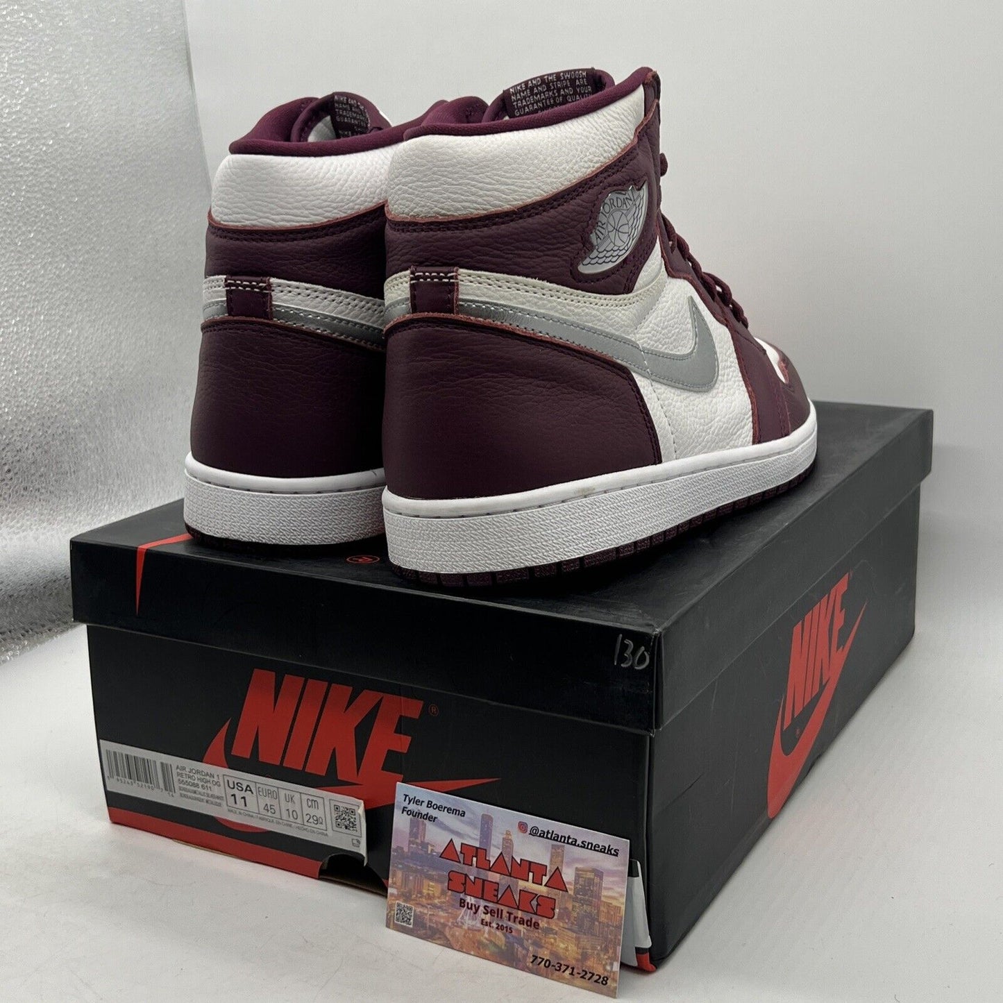 Size 11 - Jordan 1 Retro High OG Bordeaux White Silver Leather (555088-611)