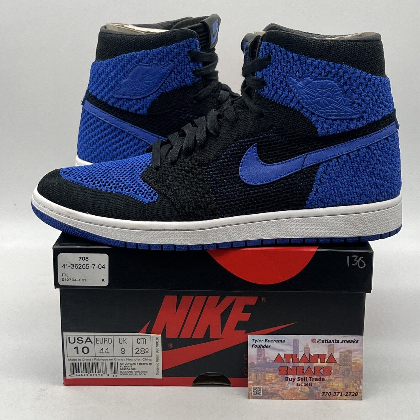 Size 10 - Air Jordan 1 Retro OG Flyknit High Royal Black Blue White (919704-006)